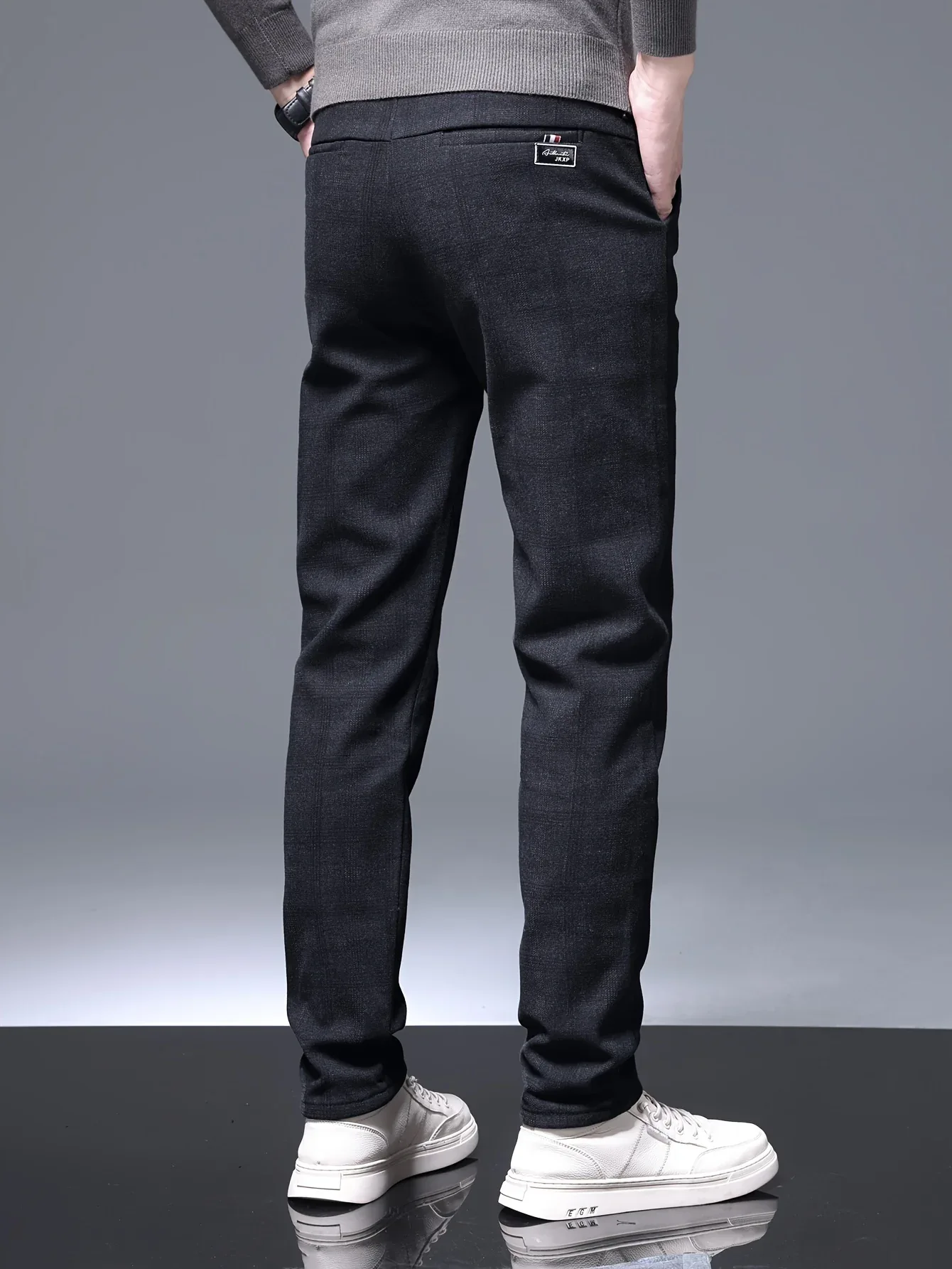 Men's Slim-Fit Plaid Casual Pants - Stretchy, Warm Fleece-Lined for Fall/Winter, Machine Washable - Image 10