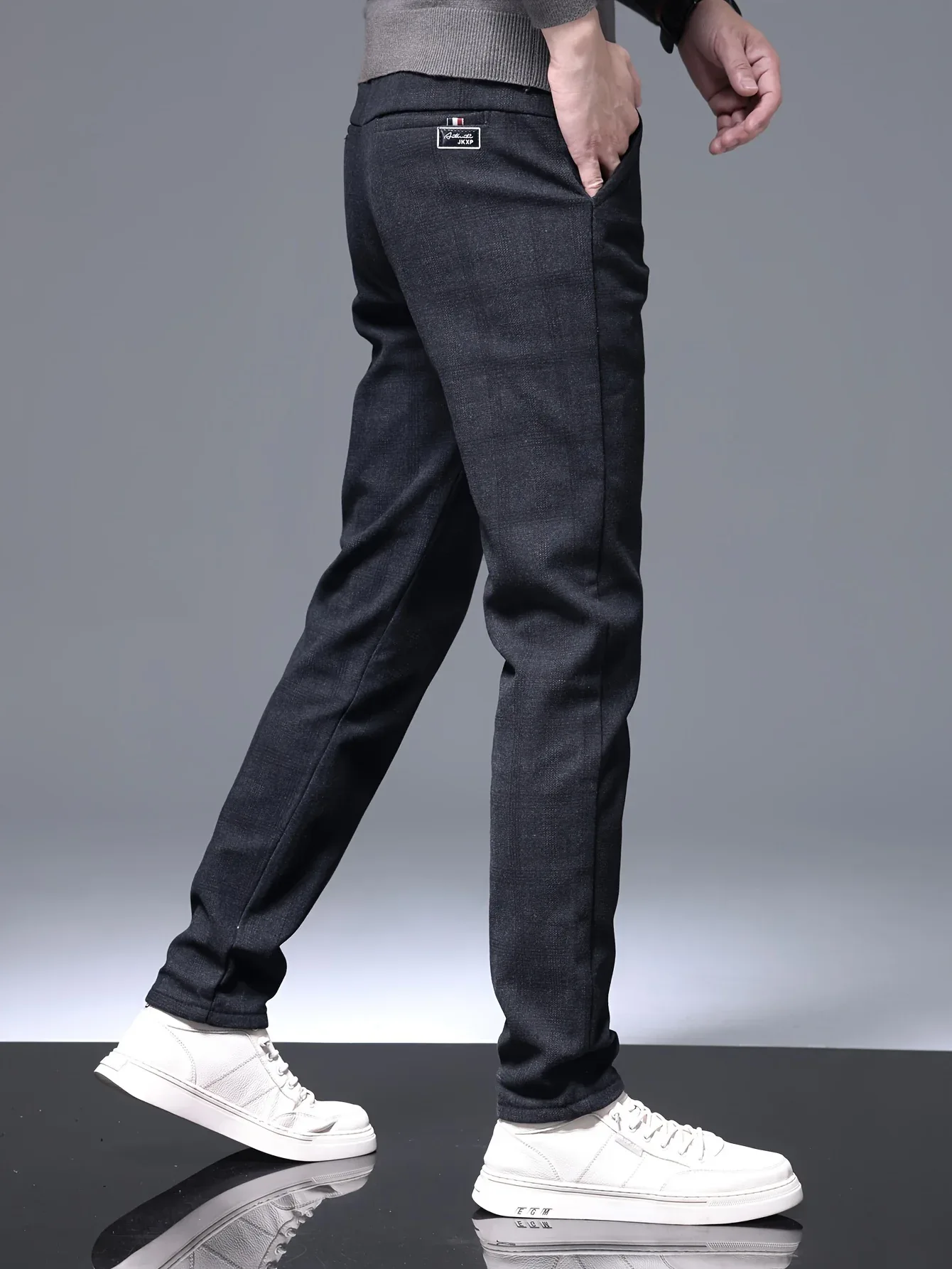 Men's Slim-Fit Plaid Casual Pants - Stretchy, Warm Fleece-Lined for Fall/Winter, Machine Washable - Image 8