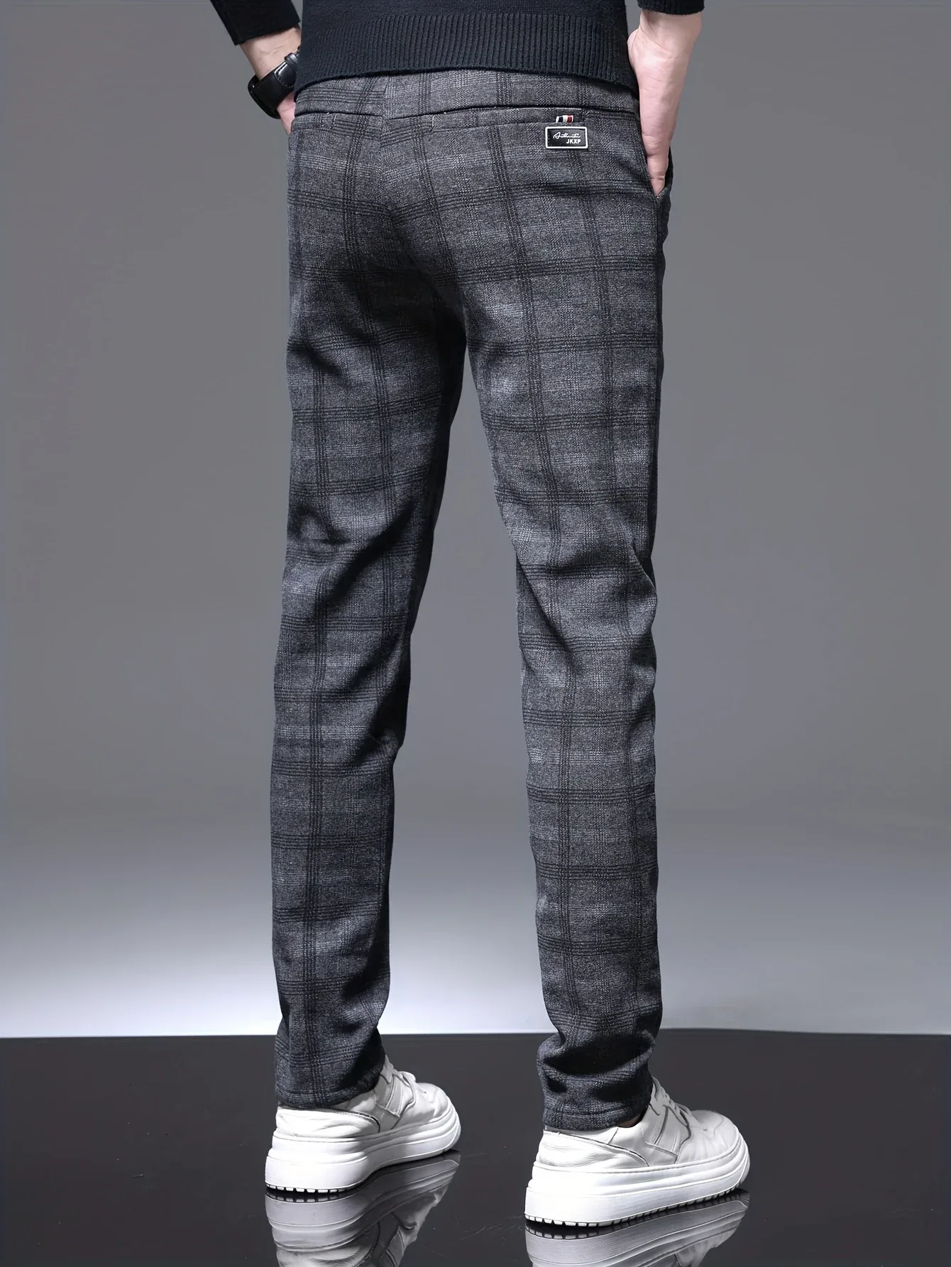 Men's Slim-Fit Plaid Casual Pants - Stretchy, Warm Fleece-Lined for Fall/Winter, Machine Washable - Image 9