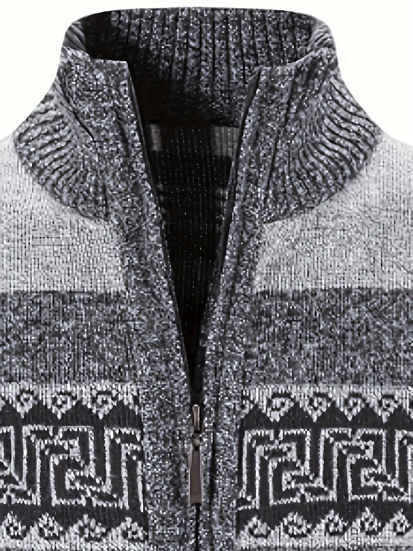 Men's Thermal Fleece-Lined Sport Knit Sweater with Zipper Pockets - Ethnic Wave Pattern, Stand Collar, Long Sleeve for Hiking, Cycling & Casual Winter Wear - Father’s Day Gift, Winter Knit Fabric - Image 7