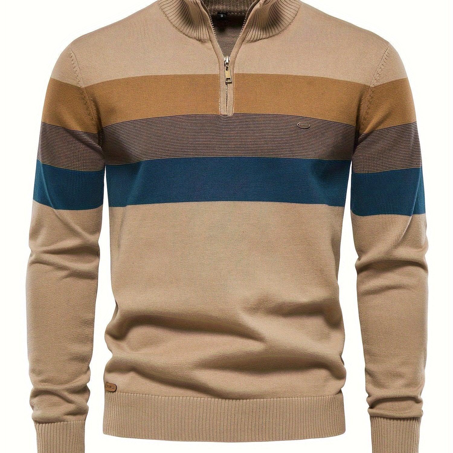 Men'S Thermal Stand Collar Sweater - Winter Knit Sweater with Zipper Closure, Black/Blue/Gray Horizontal Stripes, Regular Fit Pullover for Cold Weather, Formal & Everyday Outfits - Easy Care Sweater for Men, Sweater Zip Up, C - Image 11