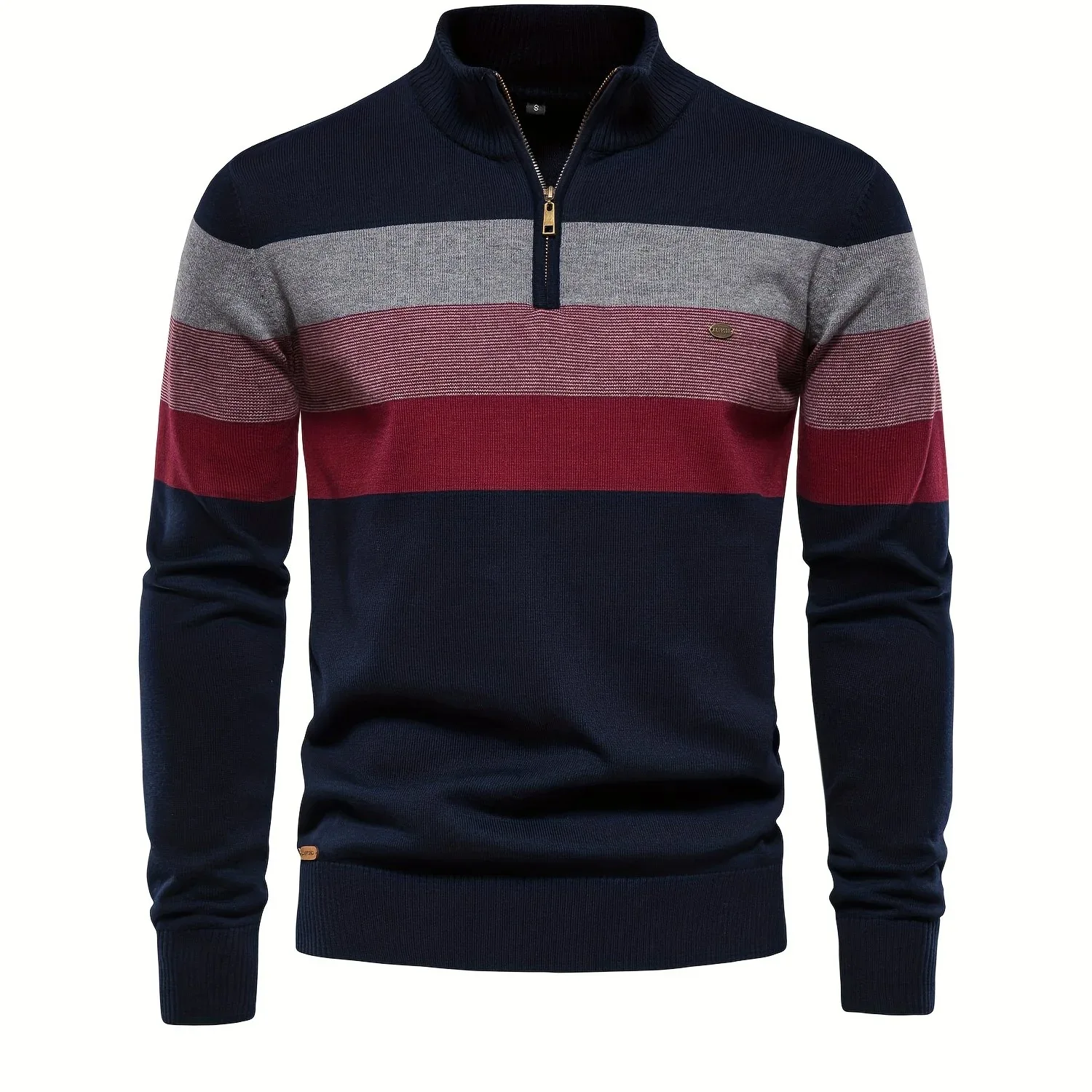Men'S Thermal Stand Collar Sweater - Winter Knit Sweater with Zipper Closure, Black/Blue/Gray Horizontal Stripes, Regular Fit Pullover for Cold Weather, Formal & Everyday Outfits - Easy Care Sweater for Men, Sweater Zip Up, C - Image 12