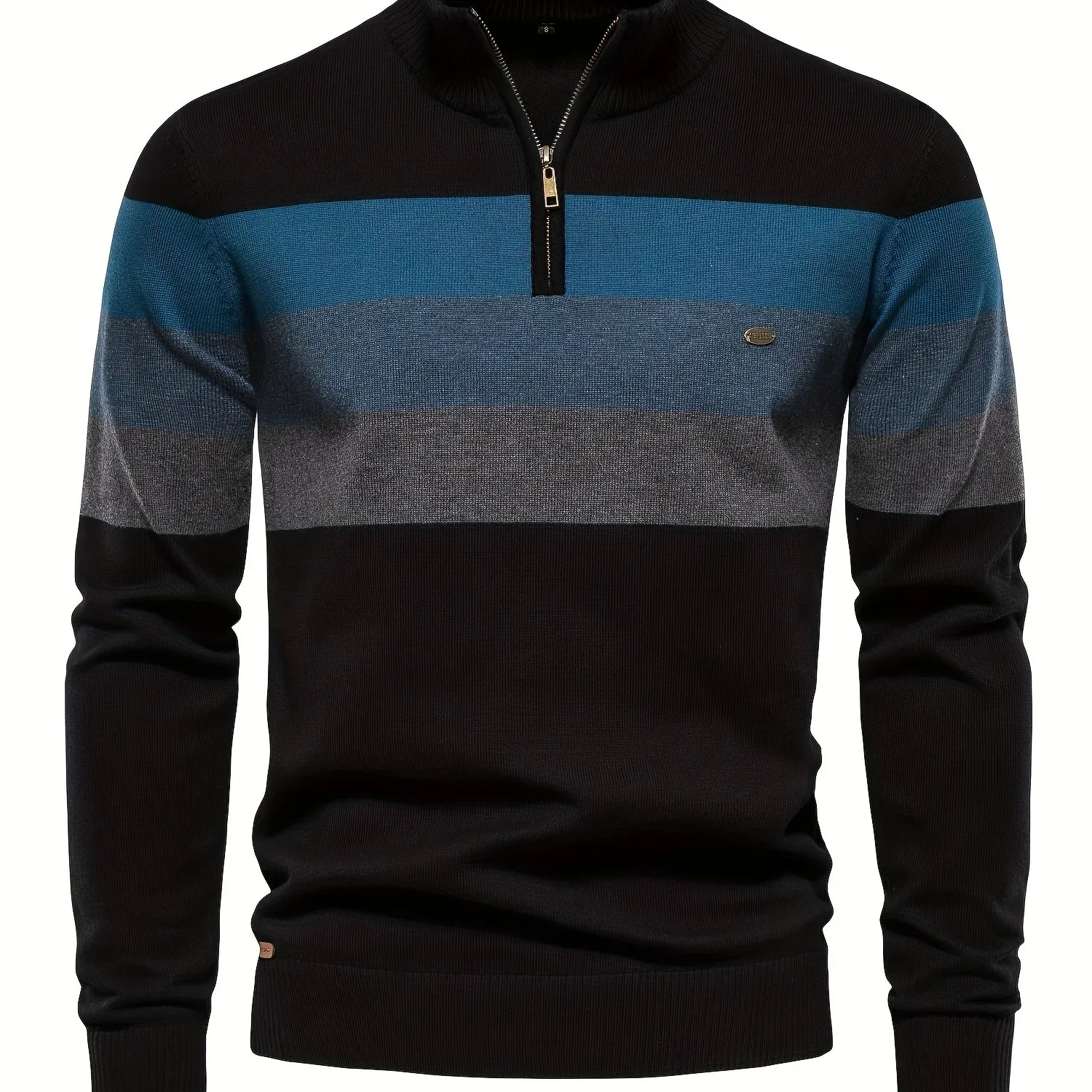 Men'S Thermal Stand Collar Sweater - Winter Knit Sweater with Zipper Closure, Black/Blue/Gray Horizontal Stripes, Regular Fit Pullover for Cold Weather, Formal & Everyday Outfits - Easy Care Sweater for Men, Sweater Zip Up, C - Image 14