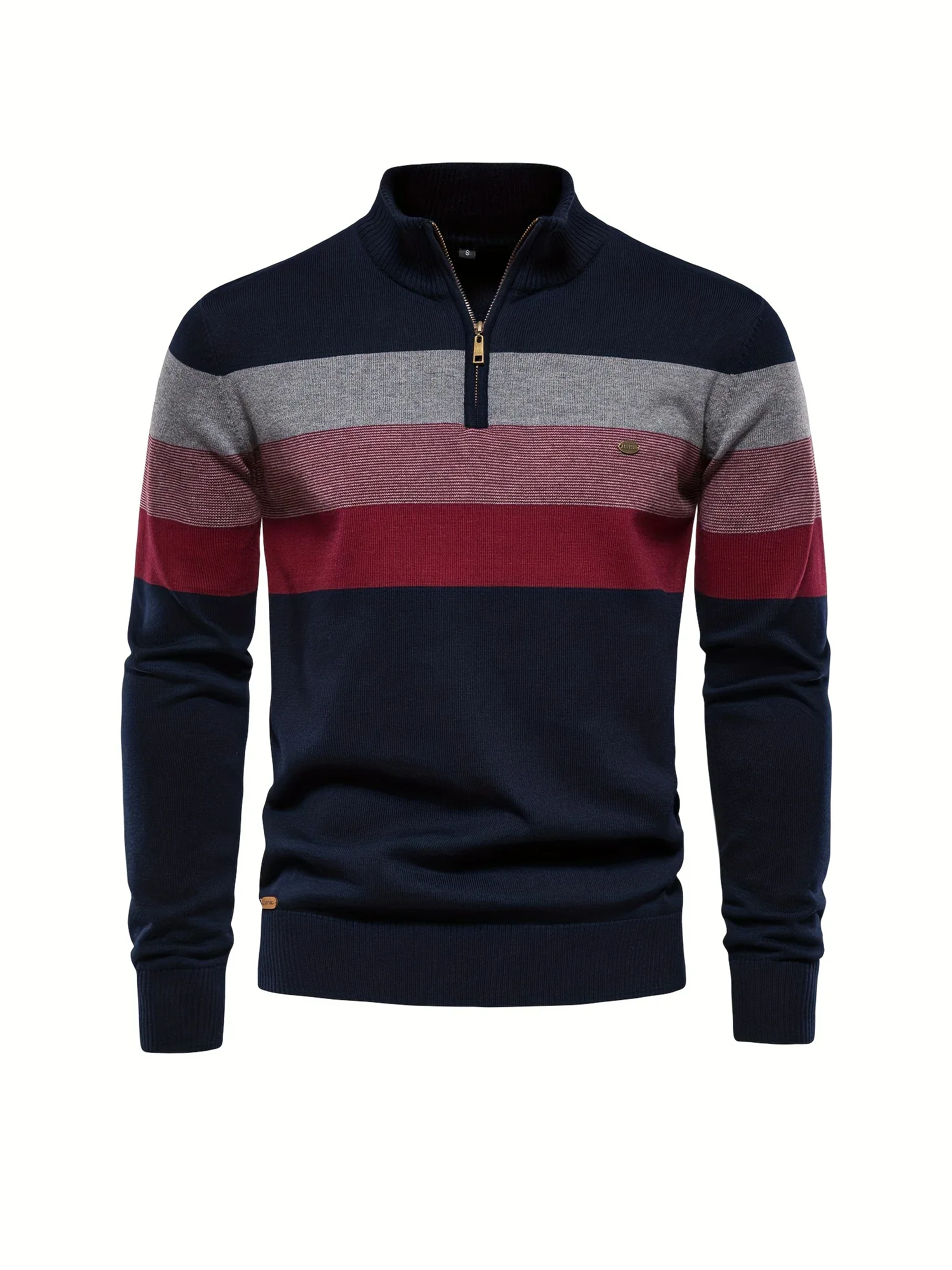 Men'S Thermal Stand Collar Sweater - Winter Knit Sweater with Zipper Closure, Black/Blue/Gray Horizontal Stripes, Regular Fit Pullover for Cold Weather, Formal & Everyday Outfits - Easy Care Sweater for Men, Sweater Zip Up, C - Image 3