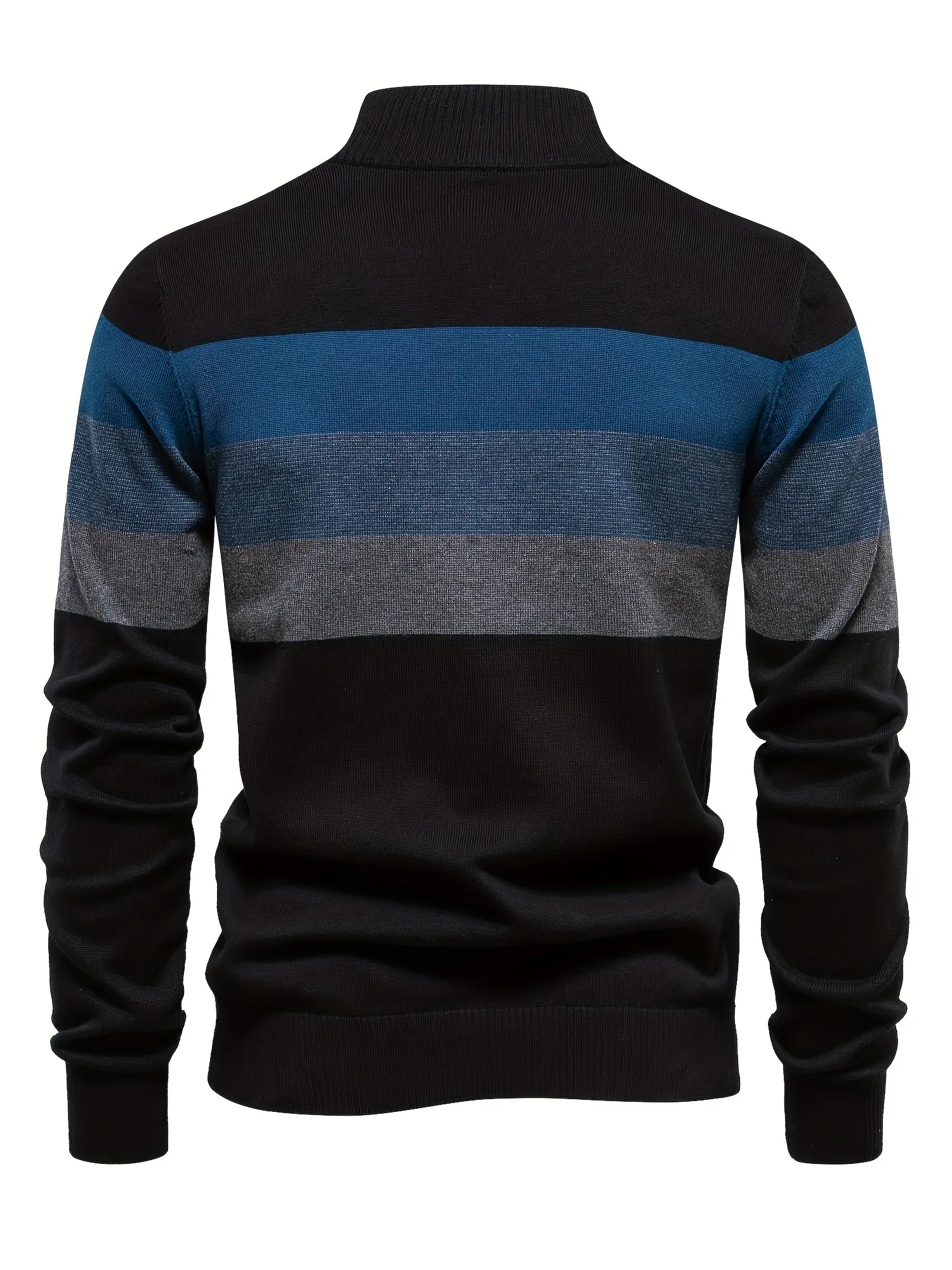 Men'S Thermal Stand Collar Sweater - Winter Knit Sweater with Zipper Closure, Black/Blue/Gray Horizontal Stripes, Regular Fit Pullover for Cold Weather, Formal & Everyday Outfits - Easy Care Sweater for Men, Sweater Zip Up, C - Image 5