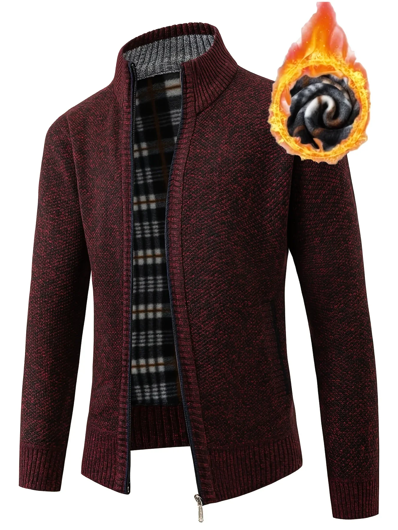 Men'S Thick Fleece Zip-Up Cardigan - Casual Long Sleeve Knit Sweater with Stand Collar, Solid Color, Regular Fit for Fall/Winter, Comfortable Layering Piece, Winter Cardigan, Autumn Outerwear, Modern Casualwear, Durable Fabri - Image 21