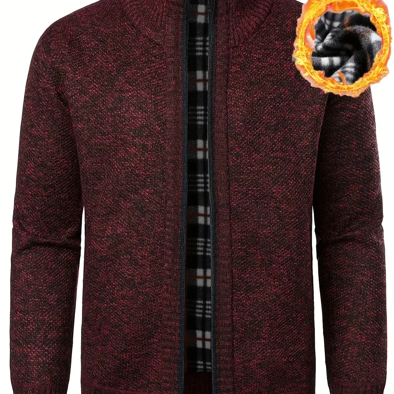 Men'S Thick Fleece Zip-Up Cardigan - Casual Long Sleeve Knit Sweater with Stand Collar, Solid Color, Regular Fit for Fall/Winter, Comfortable Layering Piece, Winter Cardigan, Autumn Outerwear, Modern Casualwear, Durable Fabri - Image 38