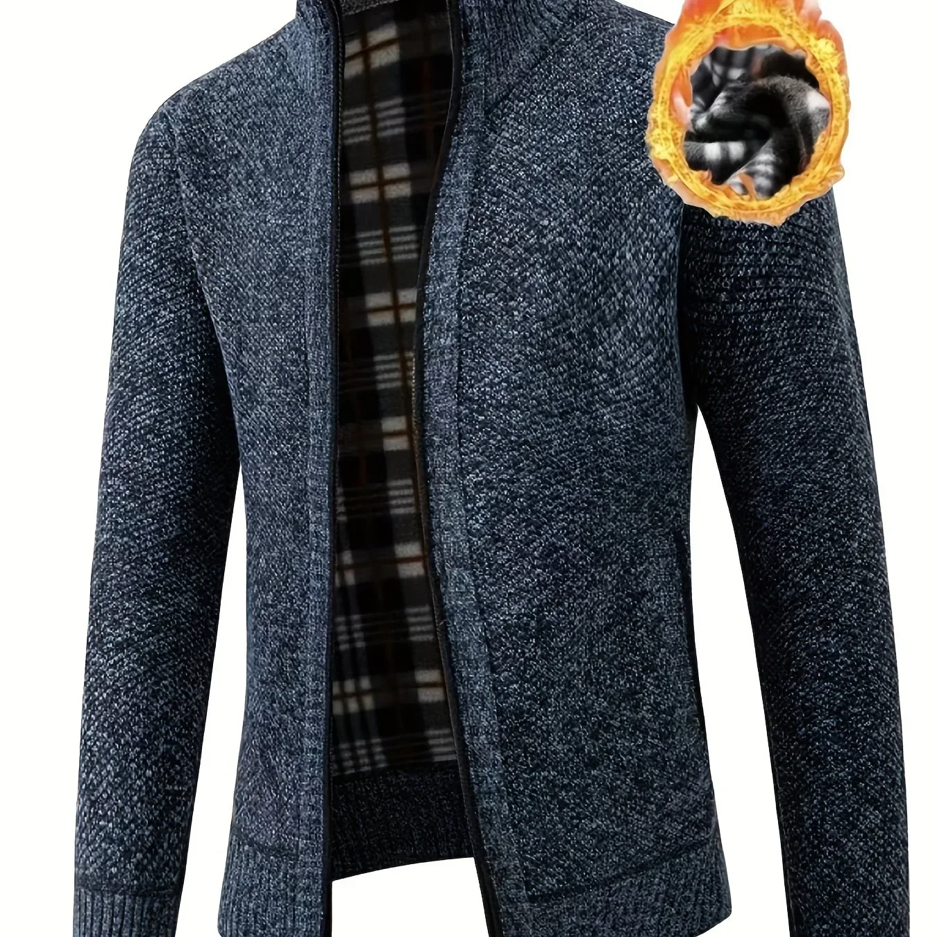 Men'S Thick Fleece Zip-Up Cardigan - Casual Long Sleeve Knit Sweater with Stand Collar, Solid Color, Regular Fit for Fall/Winter, Comfortable Layering Piece, Winter Cardigan, Autumn Outerwear, Modern Casualwear, Durable Fabri - Image 39
