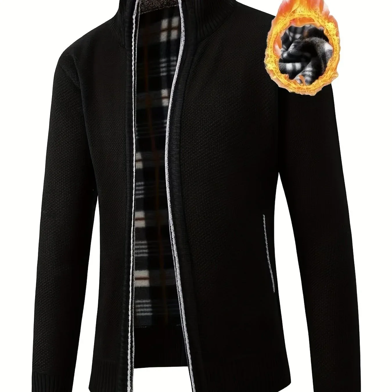 Men'S Thick Fleece Zip-Up Cardigan - Casual Long Sleeve Knit Sweater with Stand Collar, Solid Color, Regular Fit for Fall/Winter, Comfortable Layering Piece, Winter Cardigan, Autumn Outerwear, Modern Casualwear, Durable Fabri - Image 41