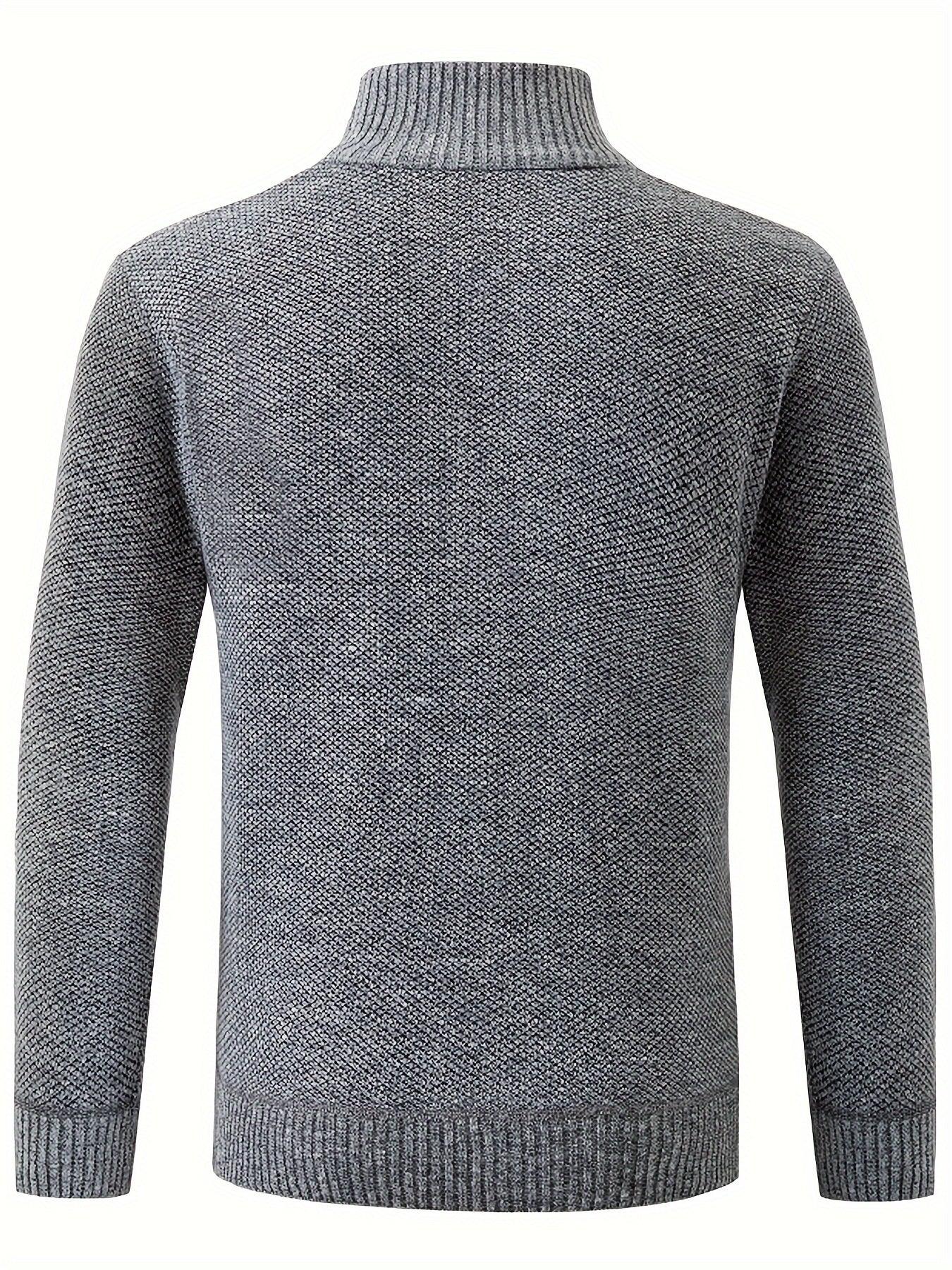 Men'S Thick Fleece Zip-Up Cardigan - Casual Long Sleeve Knit Sweater with Stand Collar, Solid Color, Regular Fit for Fall/Winter, Comfortable Layering Piece, Winter Cardigan, Autumn Outerwear, Modern Casualwear, Durable Fabri - Image 8