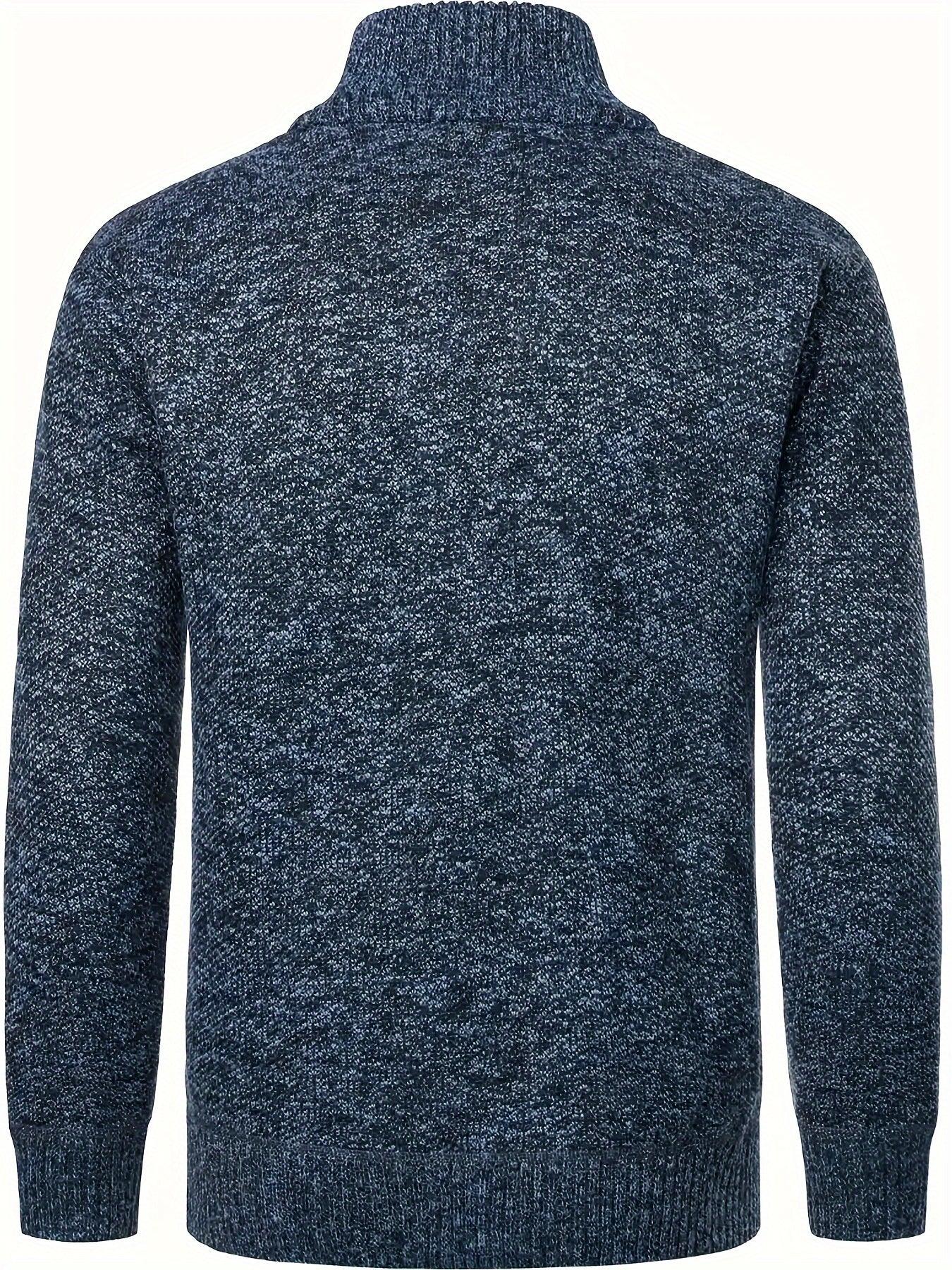 Men'S Thick Fleece Zip-Up Cardigan - Casual Long Sleeve Knit Sweater with Stand Collar, Solid Color, Regular Fit for Fall/Winter, Comfortable Layering Piece, Winter Cardigan, Autumn Outerwear, Modern Casualwear, Durable Fabri - Image 9
