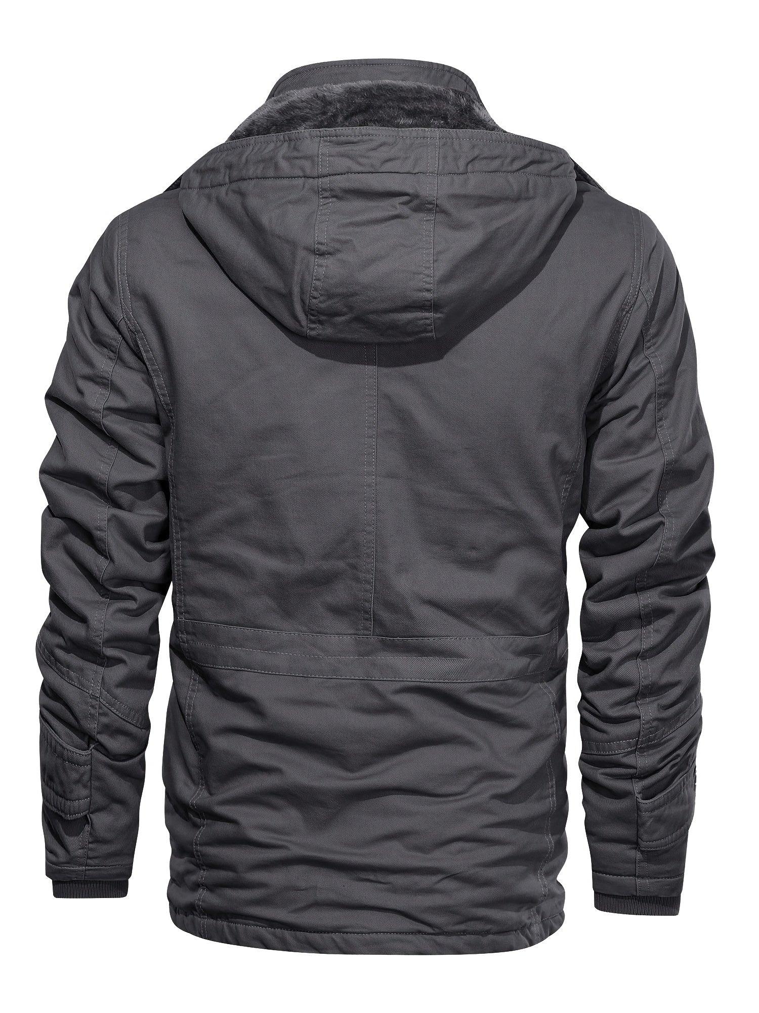 Men'S Thickened Warm Mid-Length Heavyweight Jacket with Detachable Hood - Multiple Zippered Pockets, Casual Outdoor Workwear, Polyester Lined, Button-Up Front, Regular Fit for Cold Weather, Winter Outerwear | Functional Desig - Image 10
