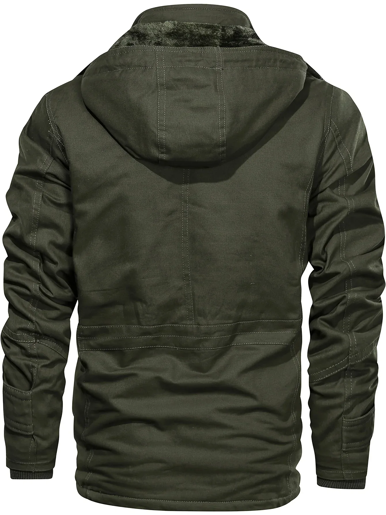 Men'S Thickened Warm Mid-Length Heavyweight Jacket with Detachable Hood - Multiple Zippered Pockets, Casual Outdoor Workwear, Polyester Lined, Button-Up Front, Regular Fit for Cold Weather, Winter Outerwear | Functional Desig - Image 7