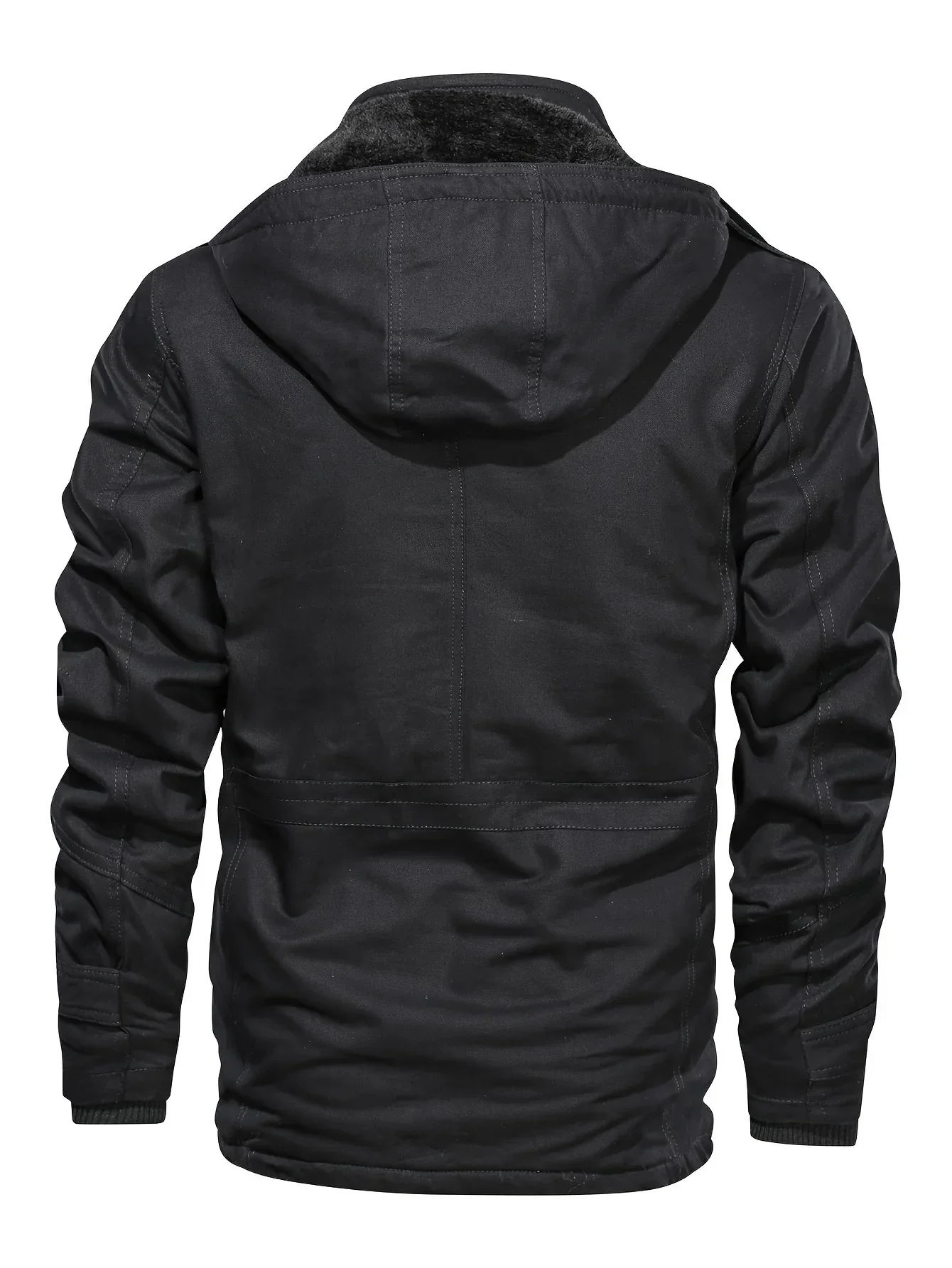 Men'S Thickened Warm Mid-Length Heavyweight Jacket with Detachable Hood - Multiple Zippered Pockets, Casual Outdoor Workwear, Polyester Lined, Button-Up Front, Regular Fit for Cold Weather, Winter Outerwear | Functional Desig - Image 9