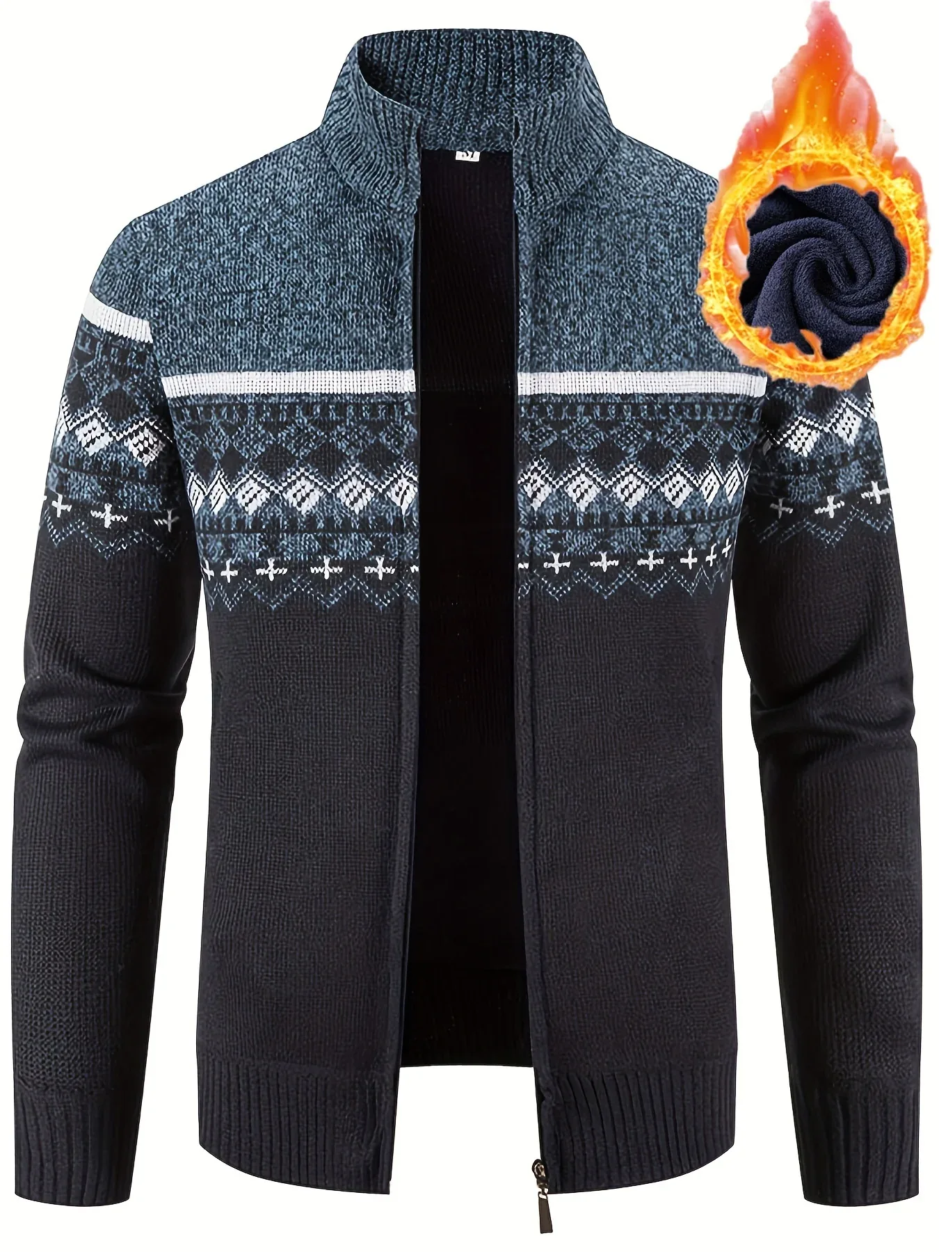 Men'S Thickened Winter Cardigan - Heavyweight Cold Weather Jacket with Stand Collar, Long Sleeve Coat for Formal & Everyday Outfits - Fall/Winter Outerwear in Navy