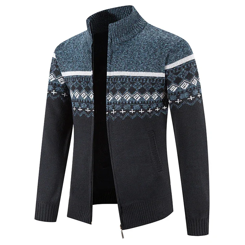 Men'S Thickened Winter Cardigan - Heavyweight Cold Weather Jacket with Stand Collar, Long Sleeve Coat for Formal & Everyday Outfits - Fall/Winter Outerwear in Navy - Image 14