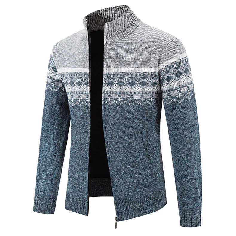 Men'S Thickened Winter Cardigan - Heavyweight Cold Weather Jacket with Stand Collar, Long Sleeve Coat for Formal & Everyday Outfits - Fall/Winter Outerwear in Navy - Image 17