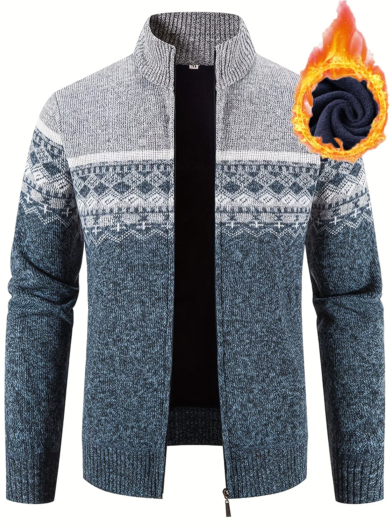 Men'S Thickened Winter Cardigan - Heavyweight Cold Weather Jacket with Stand Collar, Long Sleeve Coat for Formal & Everyday Outfits - Fall/Winter Outerwear in Navy - Image 2