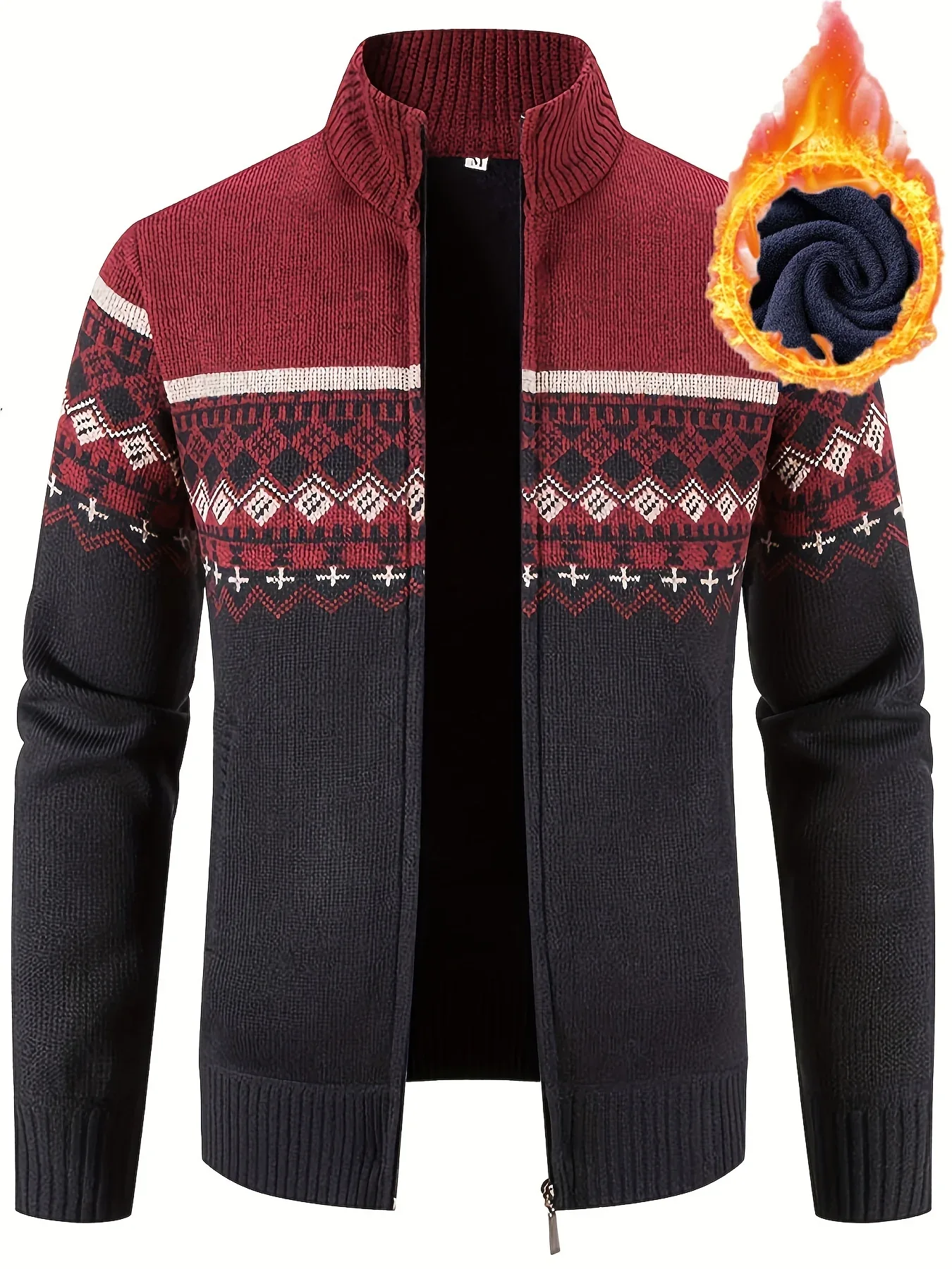 Men'S Thickened Winter Cardigan - Heavyweight Cold Weather Jacket with Stand Collar, Long Sleeve Coat for Formal & Everyday Outfits - Fall/Winter Outerwear in Navy - Image 3