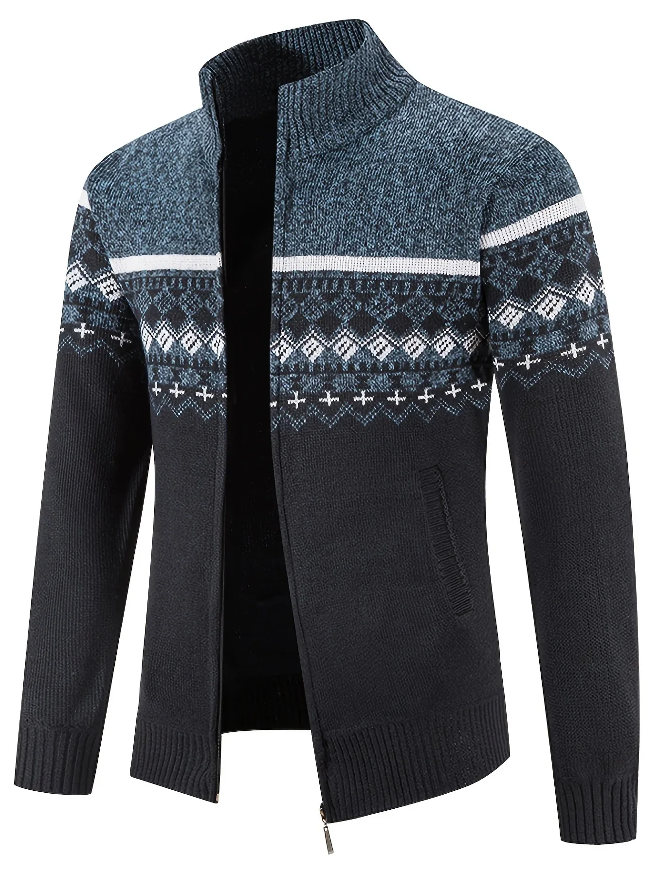 Men'S Thickened Winter Cardigan - Heavyweight Cold Weather Jacket with Stand Collar, Long Sleeve Coat for Formal & Everyday Outfits - Fall/Winter Outerwear in Navy - Image 7