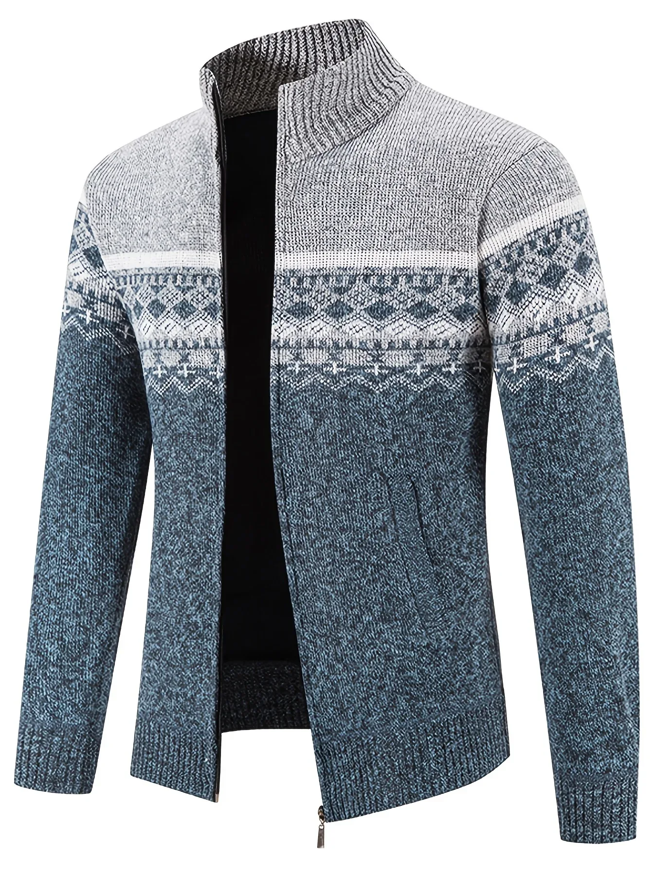 Men'S Thickened Winter Cardigan - Heavyweight Cold Weather Jacket with Stand Collar, Long Sleeve Coat for Formal & Everyday Outfits - Fall/Winter Outerwear in Navy - Image 8