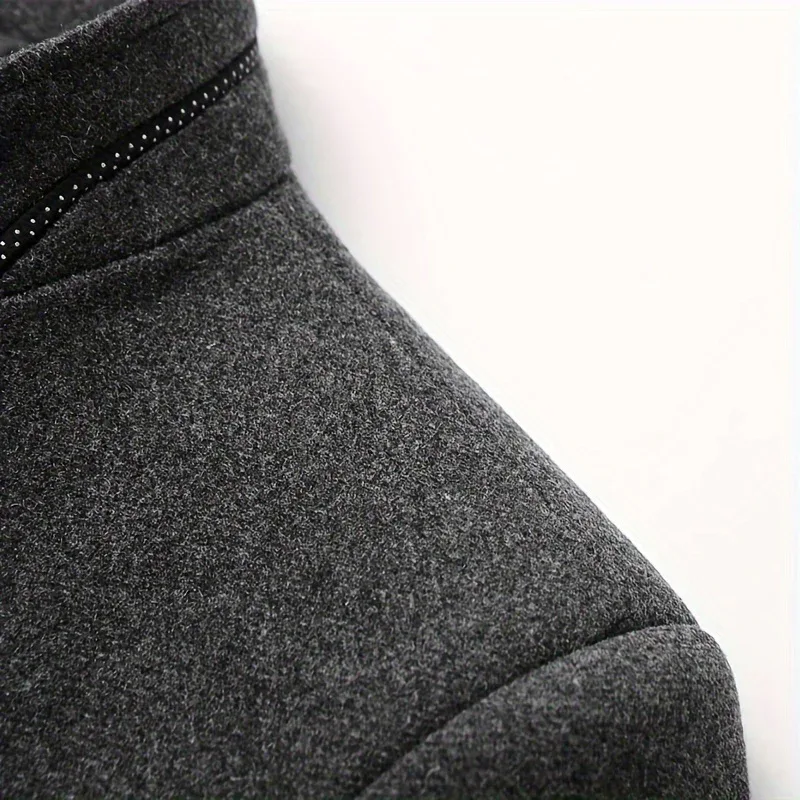 Men's Tweed Jacket with Stand Collar - Winter Warm Casual Coat, Single-Breasted Button Front & Pockets, Solid Color Tweed Fabric (Hand Washable) for Outdoor, Office, Smart-Casual - Versatile Cold-Weather Outerwear - Image 13