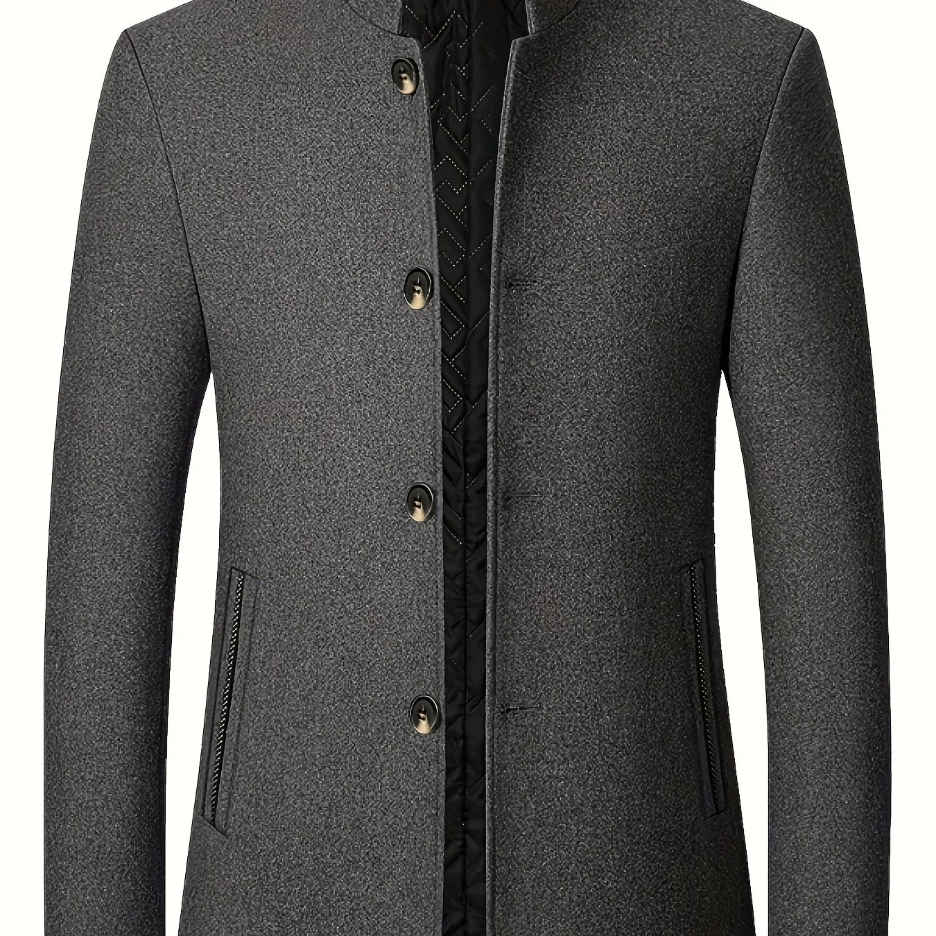 Men's Tweed Jacket with Stand Collar - Winter Warm Casual Coat, Single-Breasted Button Front & Pockets, Solid Color Tweed Fabric (Hand Washable) for Outdoor, Office, Smart-Casual - Versatile Cold-Weather Outerwear - Image 22