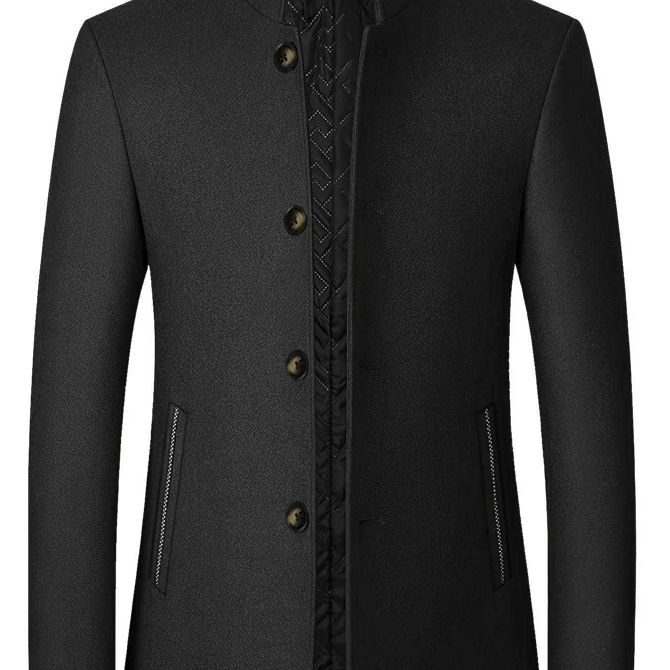 Men's Tweed Jacket with Stand Collar - Winter Warm Casual Coat, Single-Breasted Button Front & Pockets, Solid Color Tweed Fabric (Hand Washable) for Outdoor, Office, Smart-Casual - Versatile Cold-Weather Outerwear - Image 23