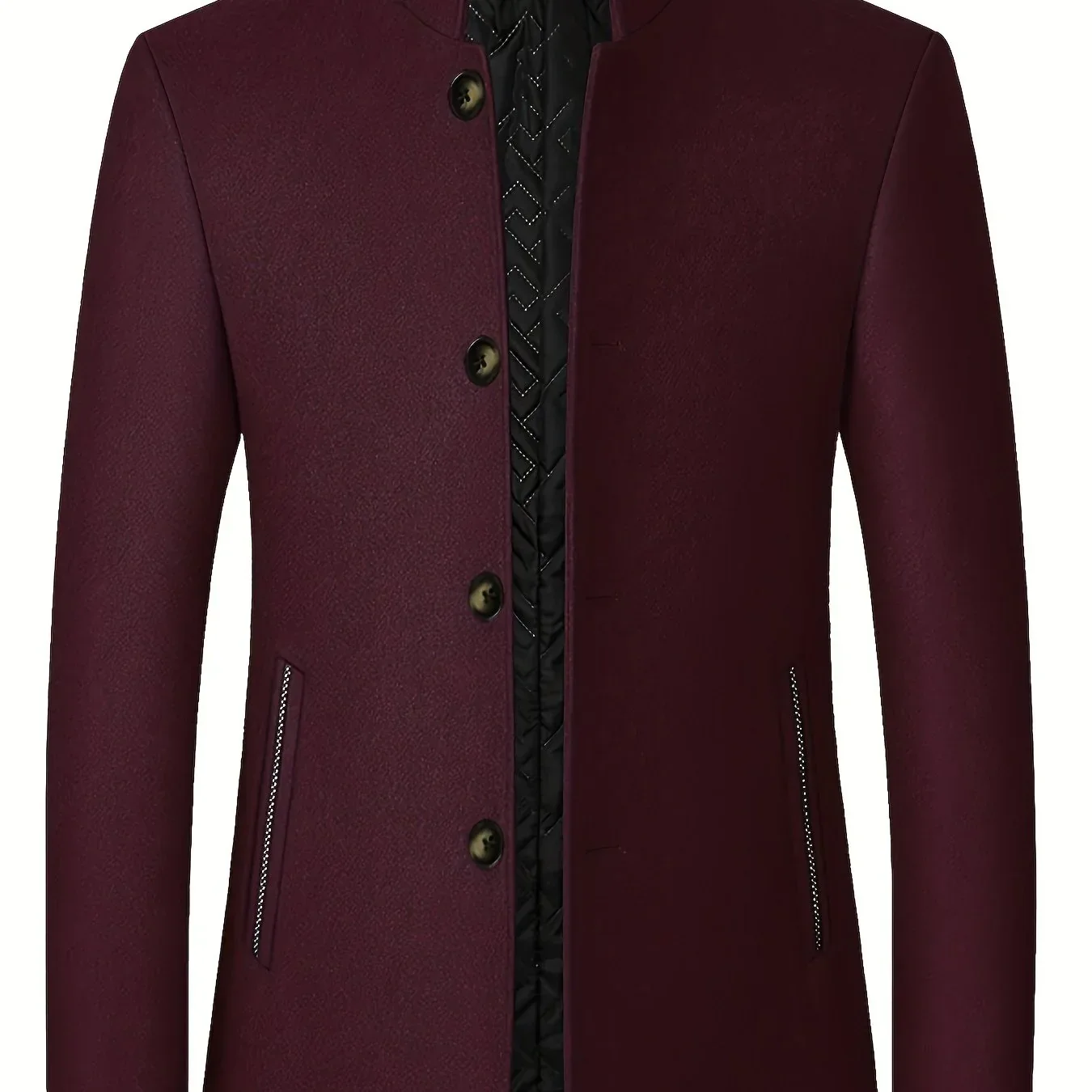 Men's Tweed Jacket with Stand Collar - Winter Warm Casual Coat, Single-Breasted Button Front & Pockets, Solid Color Tweed Fabric (Hand Washable) for Outdoor, Office, Smart-Casual - Versatile Cold-Weather Outerwear - Image 24