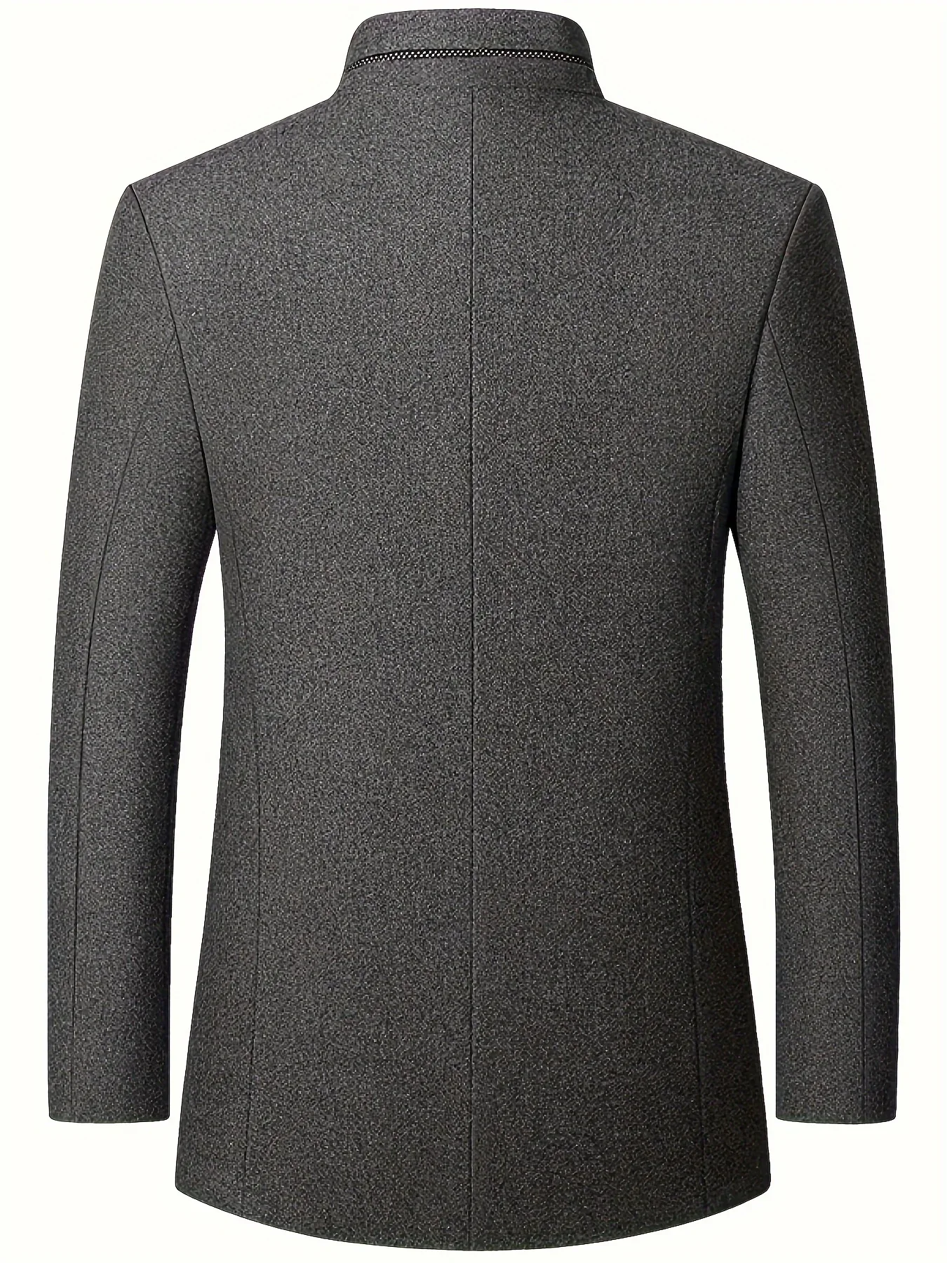 Men's Tweed Jacket with Stand Collar - Winter Warm Casual Coat, Single-Breasted Button Front & Pockets, Solid Color Tweed Fabric (Hand Washable) for Outdoor, Office, Smart-Casual - Versatile Cold-Weather Outerwear - Image 5