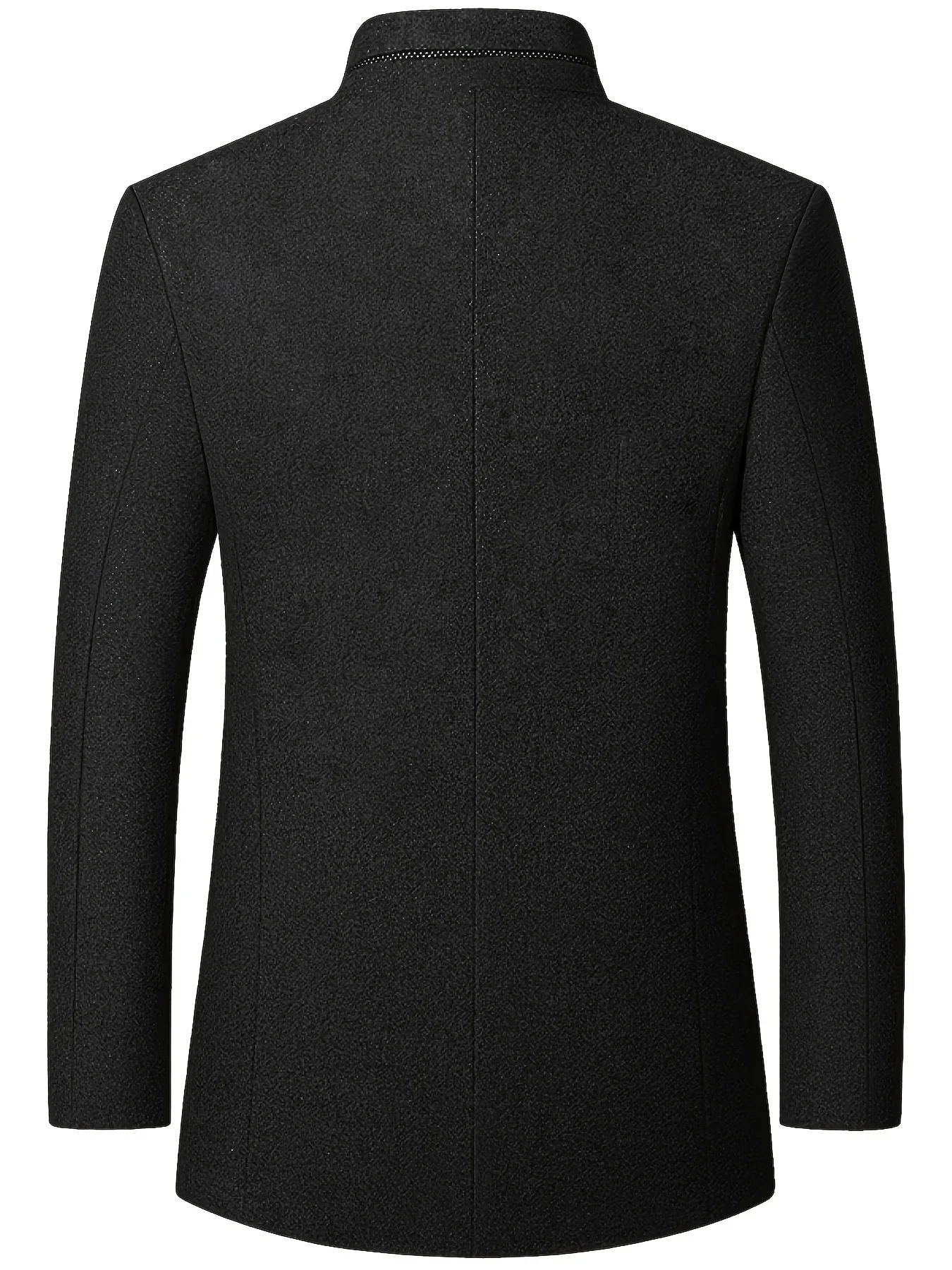 Men's Tweed Jacket with Stand Collar - Winter Warm Casual Coat, Single-Breasted Button Front & Pockets, Solid Color Tweed Fabric (Hand Washable) for Outdoor, Office, Smart-Casual - Versatile Cold-Weather Outerwear - Image 6