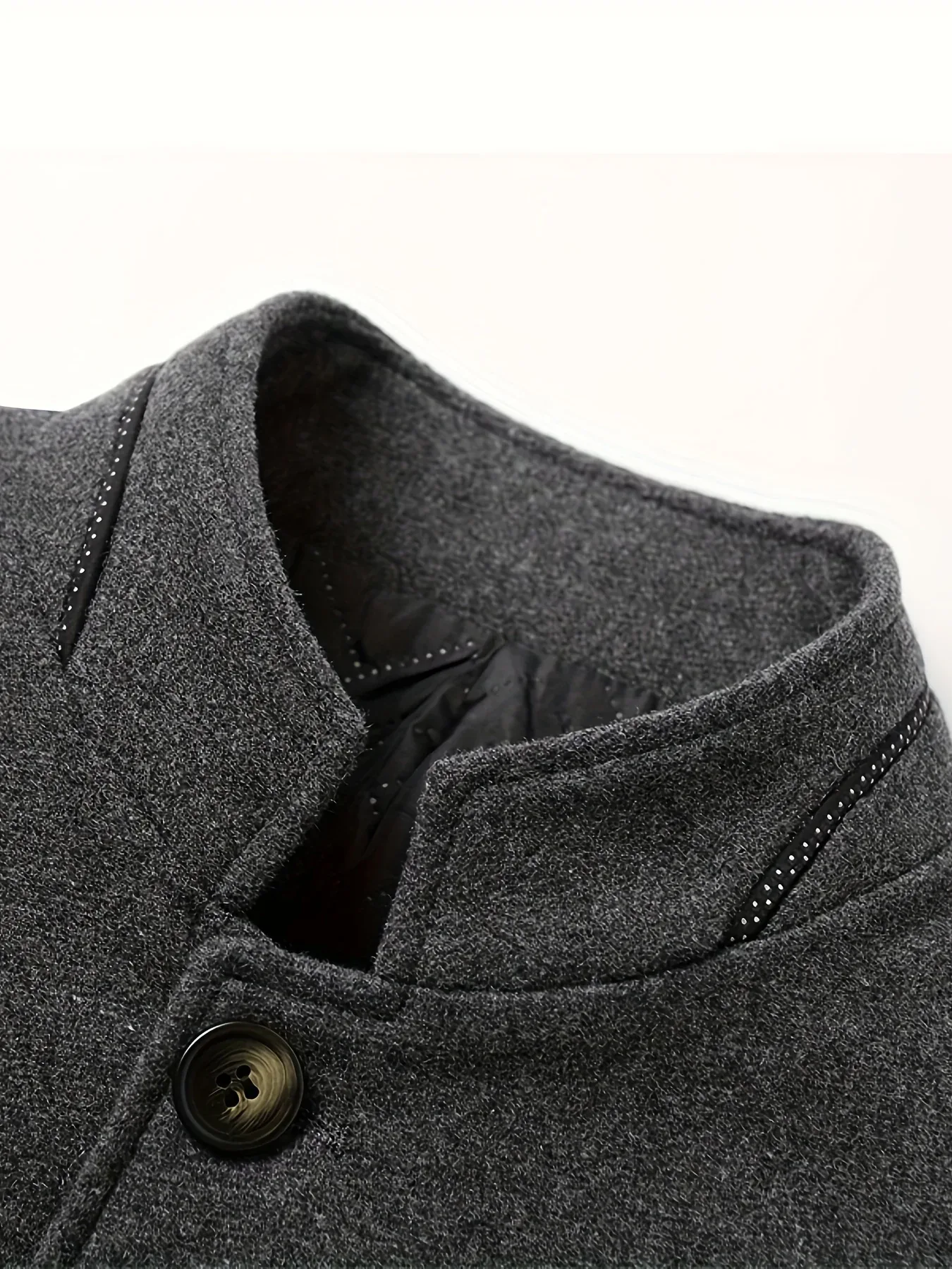 Men's Tweed Jacket with Stand Collar - Winter Warm Casual Coat, Single-Breasted Button Front & Pockets, Solid Color Tweed Fabric (Hand Washable) for Outdoor, Office, Smart-Casual - Versatile Cold-Weather Outerwear - Image 8