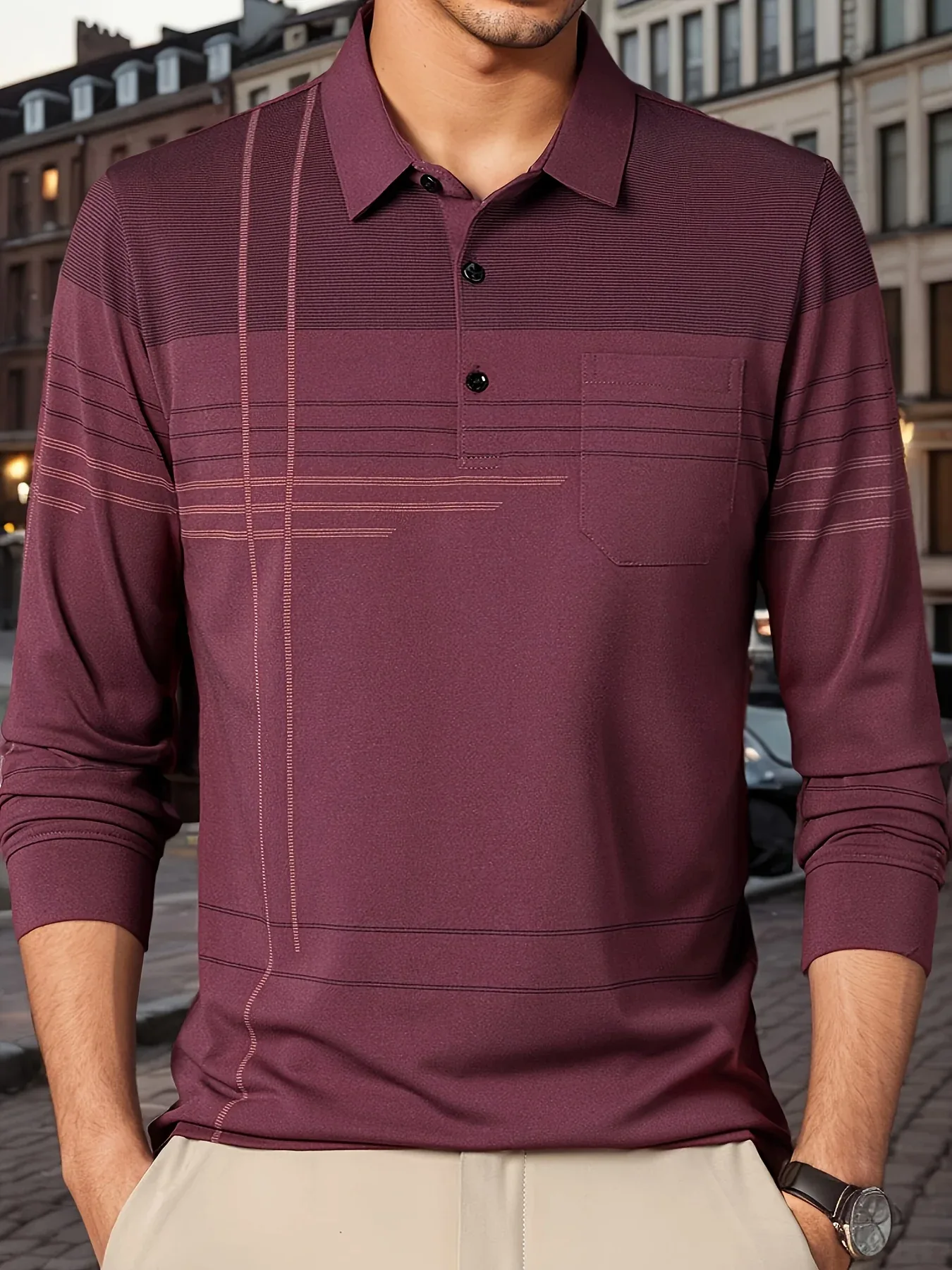 Men's Vintage-Inspired Striped Shirt with Chest Pocket - Breathable, Long Sleeve, Button Detail for Golf & Outdoor Activities - Image 18