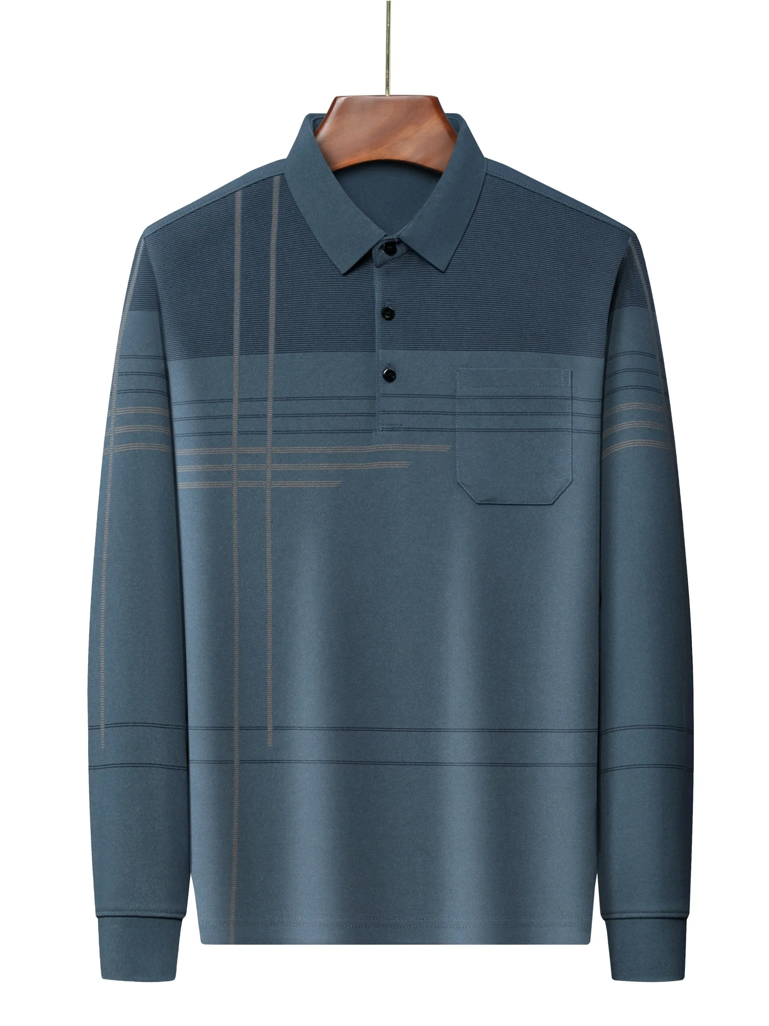 Men's Vintage-Inspired Striped Shirt with Chest Pocket - Breathable, Long Sleeve, Button Detail for Golf & Outdoor Activities - Image 27