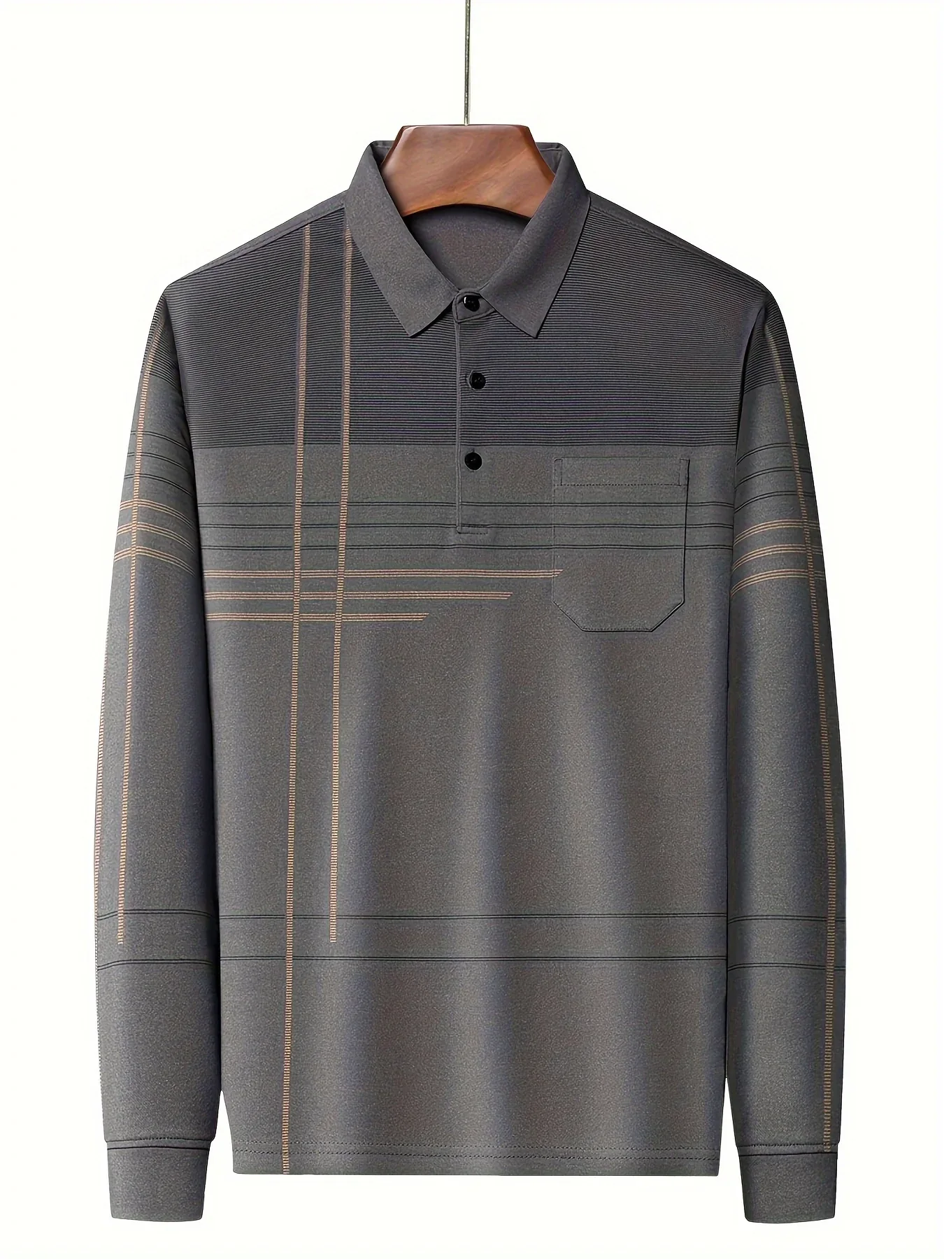 Men's Vintage-Inspired Striped Shirt with Chest Pocket - Breathable, Long Sleeve, Button Detail for Golf & Outdoor Activities - Image 36