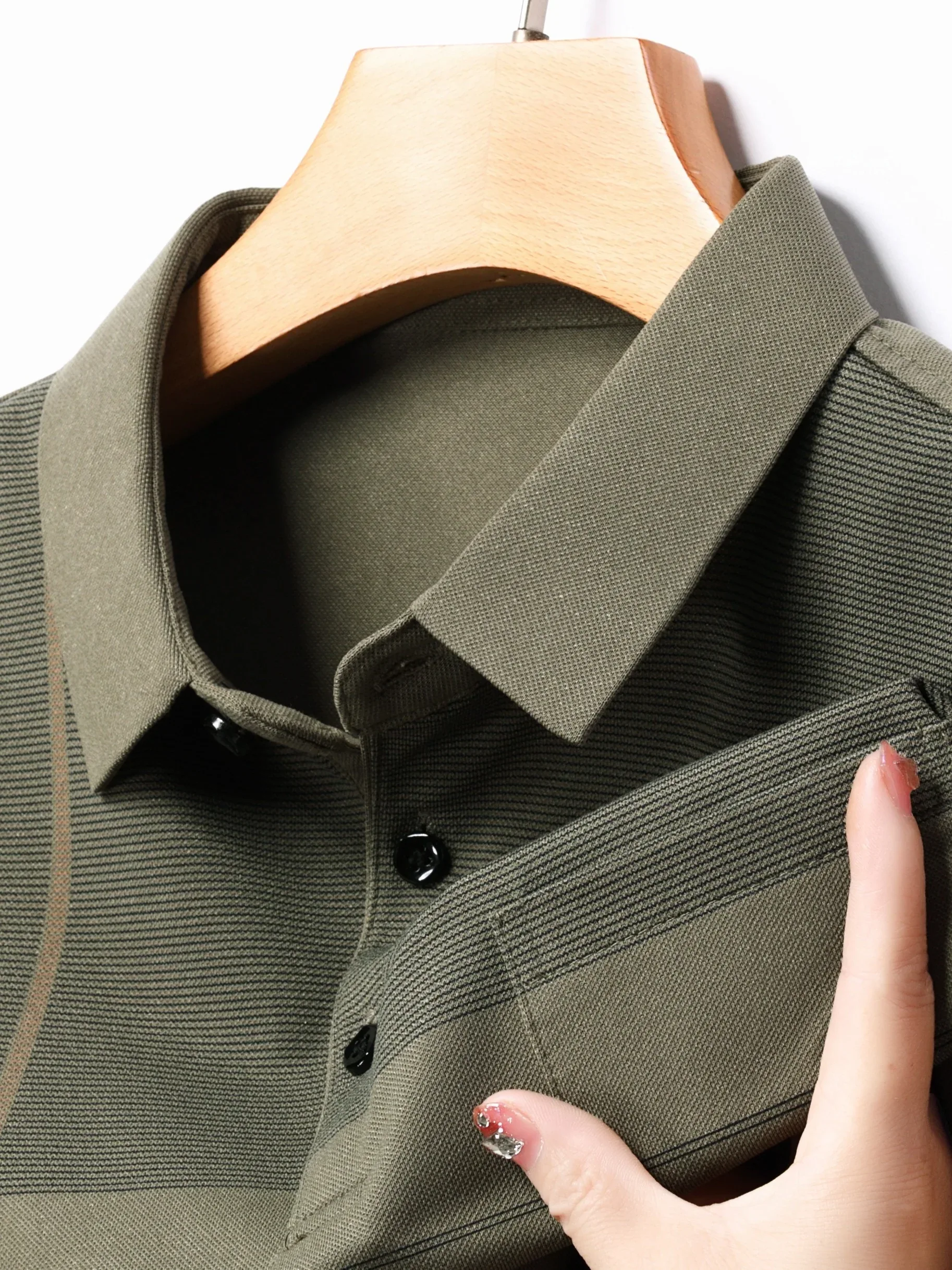Men's Vintage-Inspired Striped Shirt with Chest Pocket - Breathable, Long Sleeve, Button Detail for Golf & Outdoor Activities - Image 39