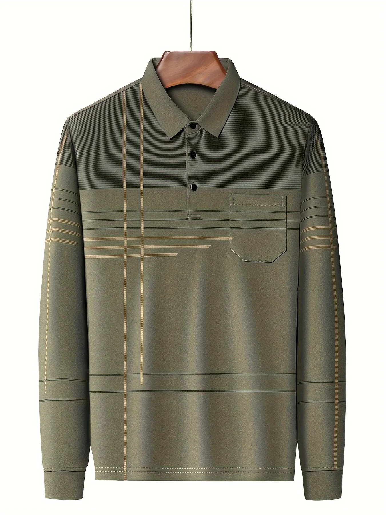 Men's Vintage-Inspired Striped Shirt with Chest Pocket - Breathable, Long Sleeve, Button Detail for Golf & Outdoor Activities - Image 41
