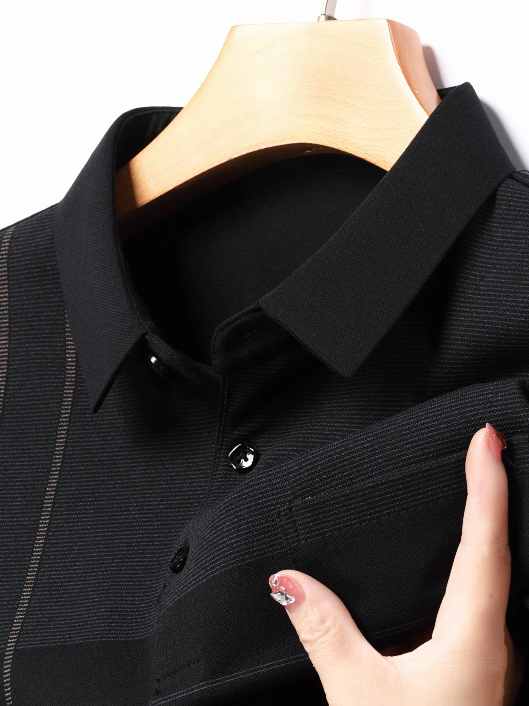 Men's Vintage-Inspired Striped Shirt with Chest Pocket - Breathable, Long Sleeve, Button Detail for Golf & Outdoor Activities - Image 44