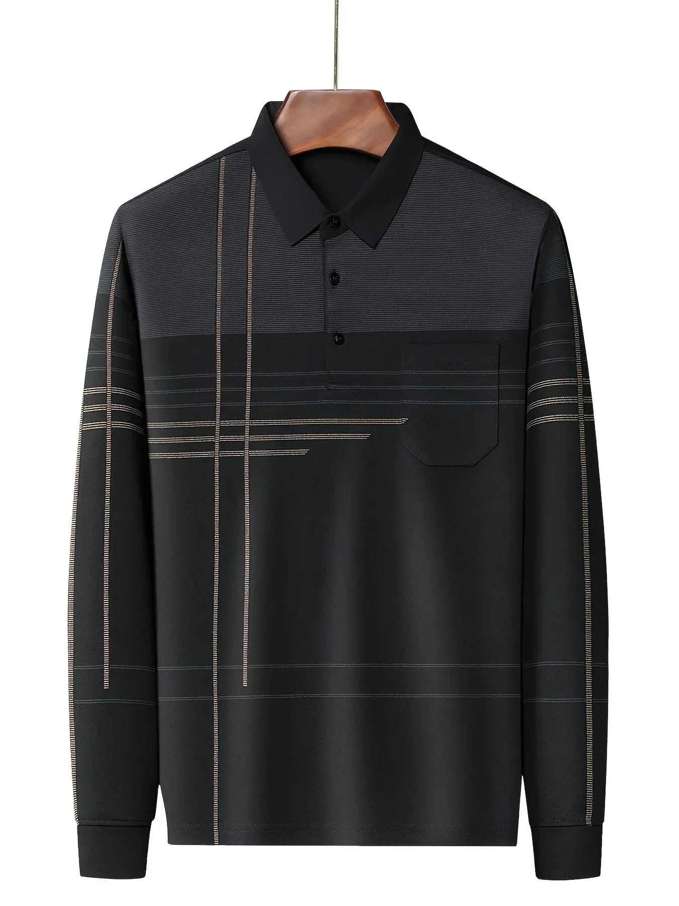 Men's Vintage-Inspired Striped Shirt with Chest Pocket - Breathable, Long Sleeve, Button Detail for Golf & Outdoor Activities - Image 45