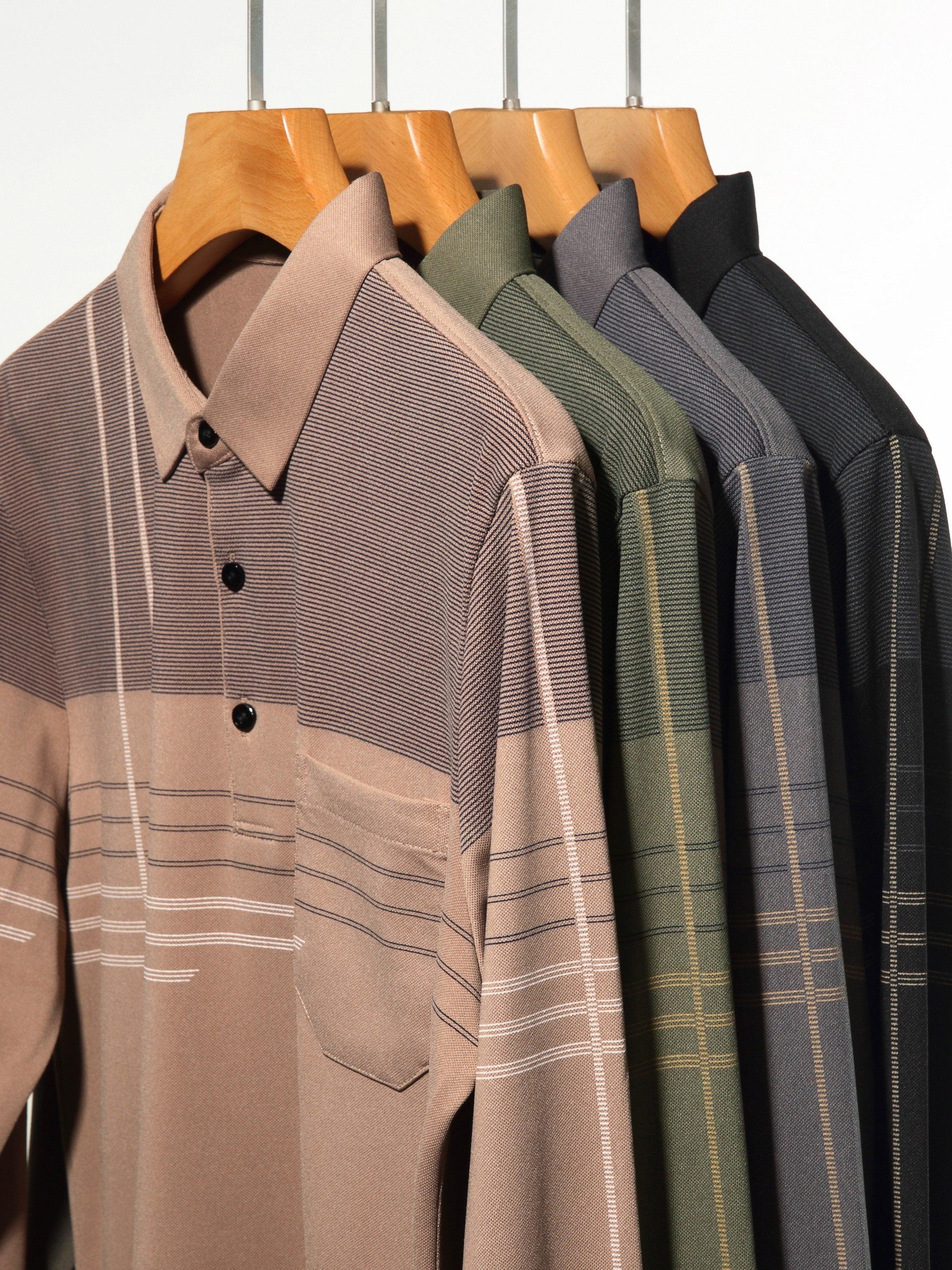 Men's Vintage-Inspired Striped Shirt with Chest Pocket - Breathable, Long Sleeve, Button Detail for Golf & Outdoor Activities - Image 50