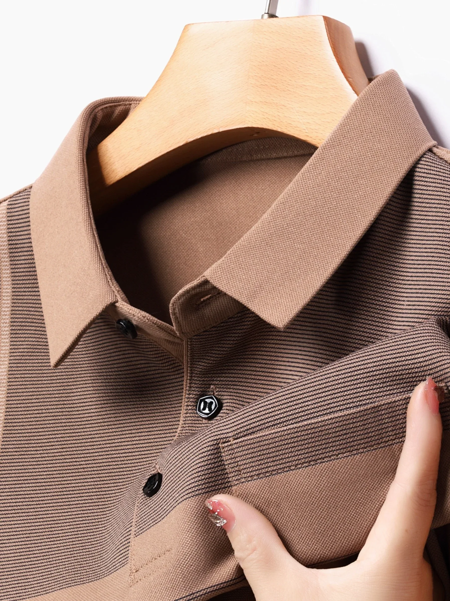 Men's Vintage-Inspired Striped Shirt with Chest Pocket - Breathable, Long Sleeve, Button Detail for Golf & Outdoor Activities - Image 53