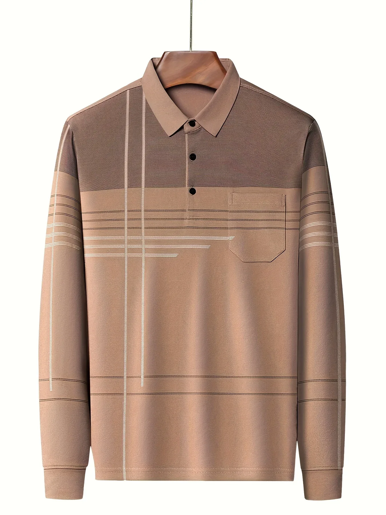 Men's Vintage-Inspired Striped Shirt with Chest Pocket - Breathable, Long Sleeve, Button Detail for Golf & Outdoor Activities - Image 54