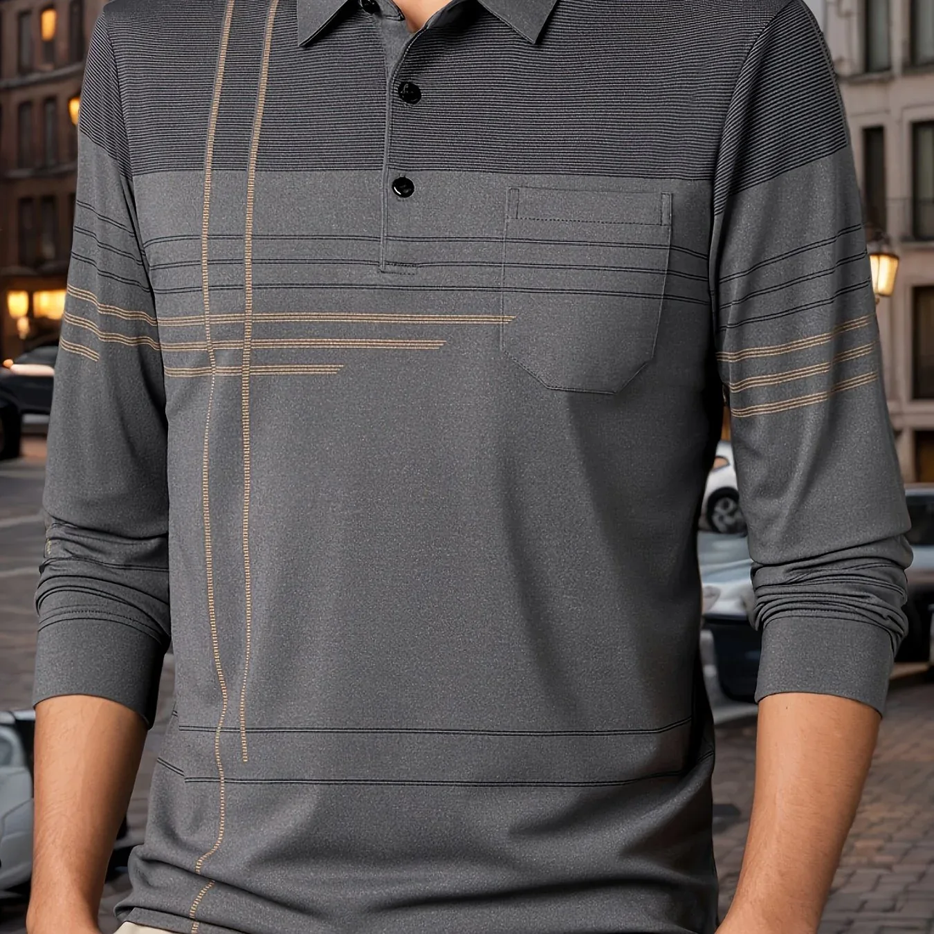 Men's Vintage-Inspired Striped Shirt with Chest Pocket - Breathable, Long Sleeve, Button Detail for Golf & Outdoor Activities - Image 60