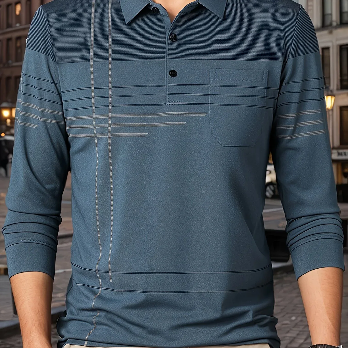 Men's Vintage-Inspired Striped Shirt with Chest Pocket - Breathable, Long Sleeve, Button Detail for Golf & Outdoor Activities - Image 61