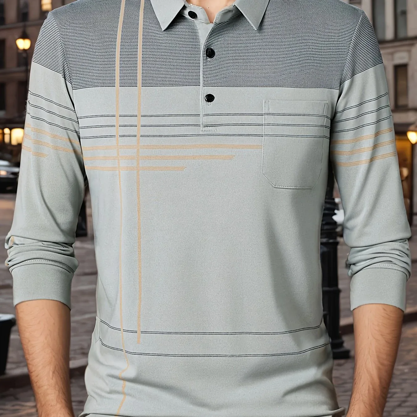 Men's Vintage-Inspired Striped Shirt with Chest Pocket - Breathable, Long Sleeve, Button Detail for Golf & Outdoor Activities - Image 62