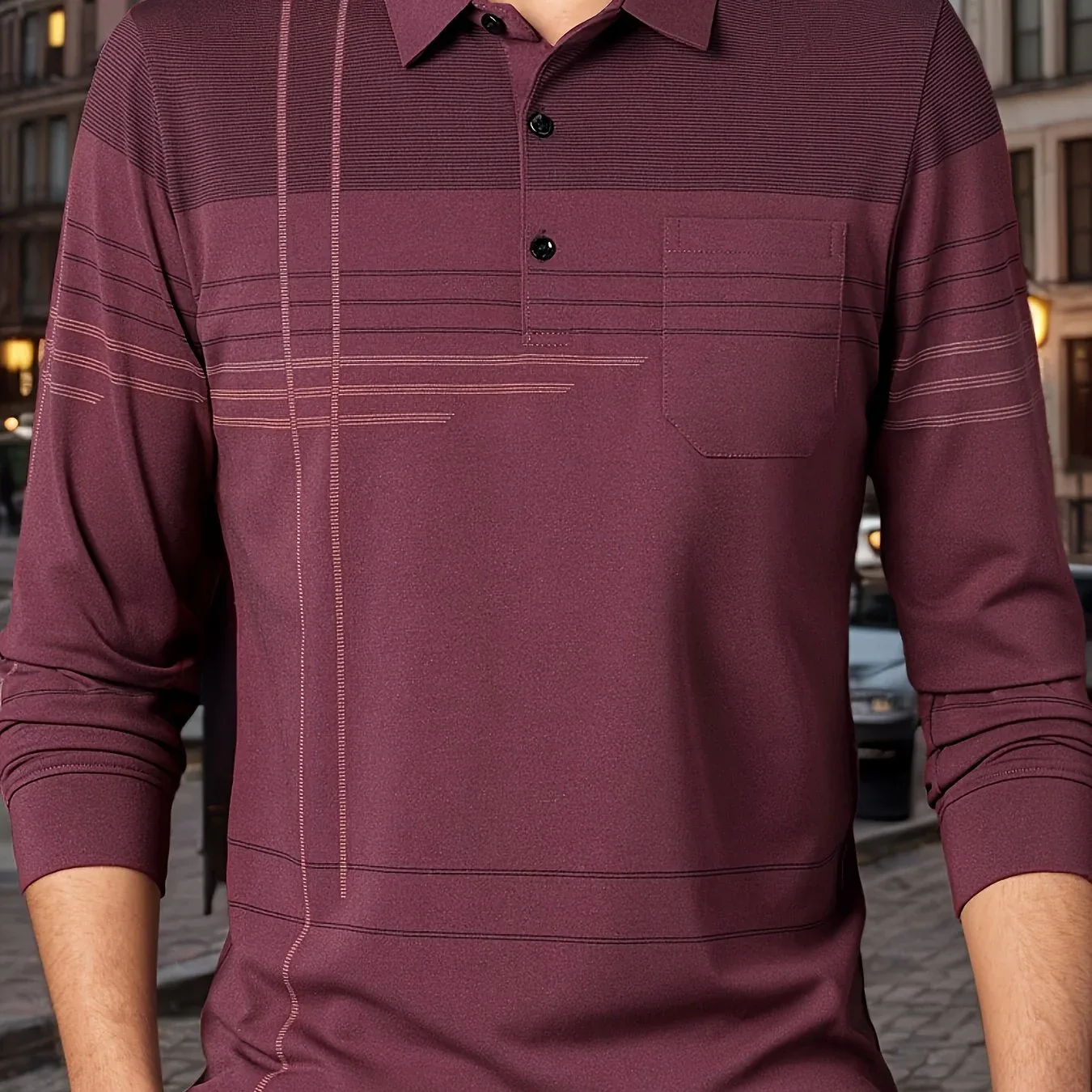 Men's Vintage-Inspired Striped Shirt with Chest Pocket - Breathable, Long Sleeve, Button Detail for Golf & Outdoor Activities - Image 66