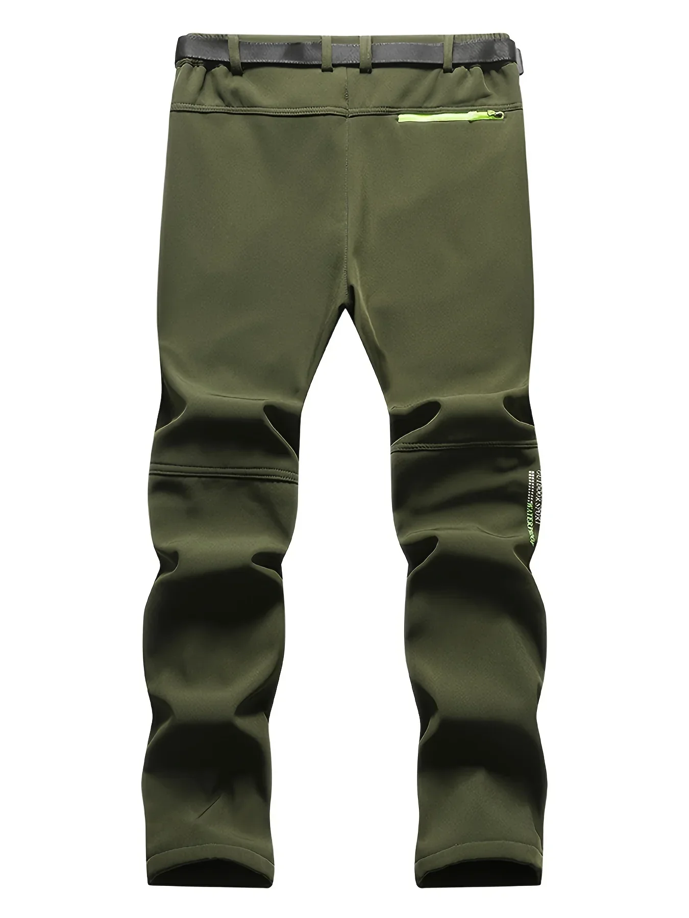 Men's Warm Windproof Cargo Pants with Belt & Zippered Pockets - Olive Green, Black & Yellow Accents, Perfect for Winter Outdoor Activities & Casual Wear, Winter Clothes - Image 5