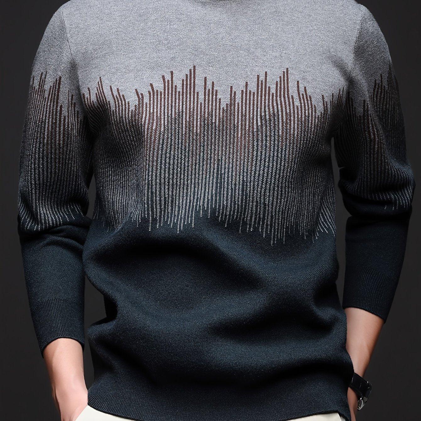 Men's Winter Warm Vertical Stripe Sweater - Dark Grey/Black Gradient Knit Pullover with Tapered Tail Hem, Casual & Outdoor Long Sleeve Round Neck Sweater for,, Office - All-Season Layering (Beige/White) - Image 11