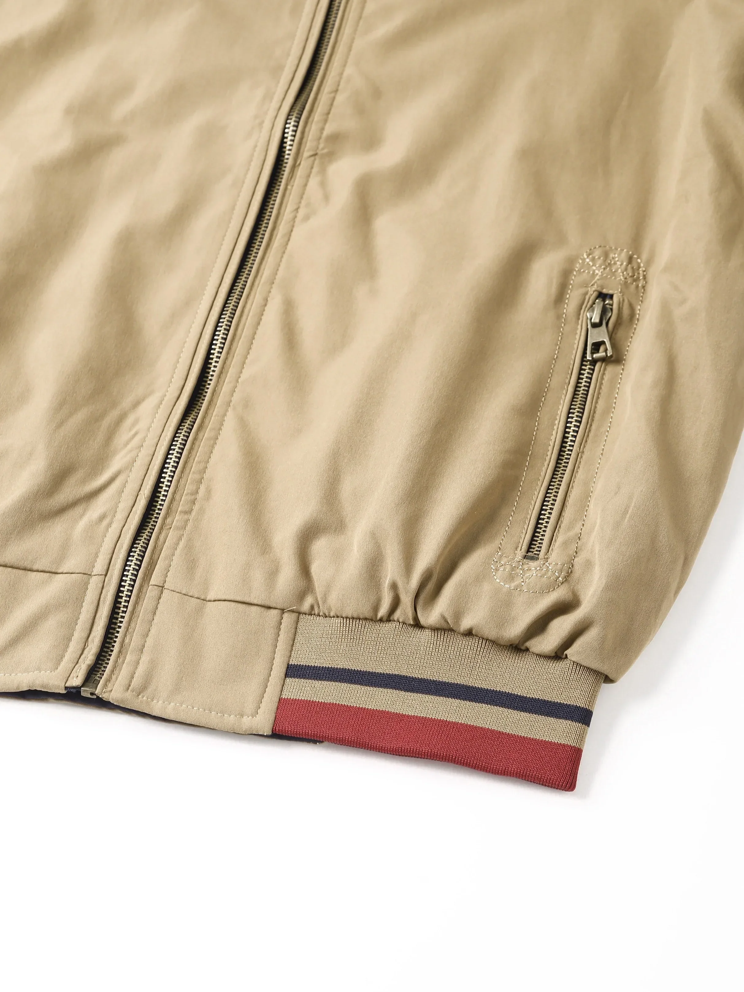 Men's Zip-Up Jacket with Stand Collar - Front Zipper Closure, Beige/ Navy Color Block, Lightweight Polyester Outer Coat for Casual & Formal Events - Machine Washable Everyday Outerwear - Image 10