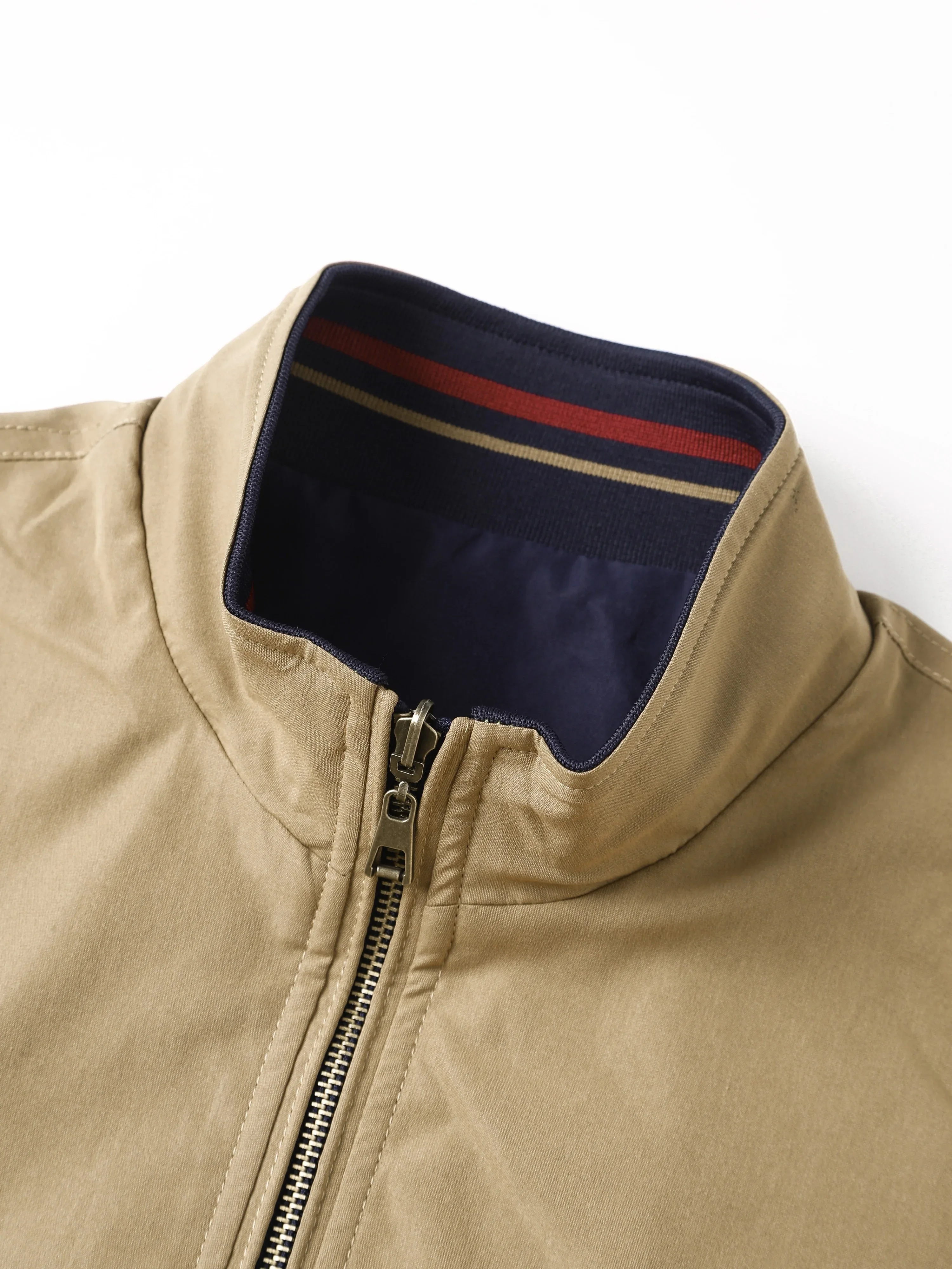 Men's Zip-Up Jacket with Stand Collar - Front Zipper Closure, Beige/ Navy Color Block, Lightweight Polyester Outer Coat for Casual & Formal Events - Machine Washable Everyday Outerwear - Image 15